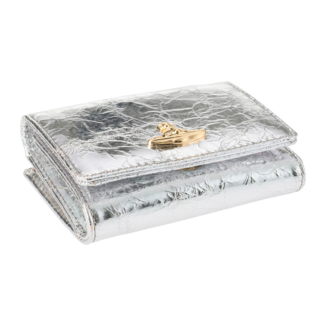 ヴィヴィアン ウエストウッド Vivienne Westwood 3つ折り財布 メタリック クリーシー レザー SMALL FRAME WALLET 5115002MW L00A7 Q401 SILVER （シルバー） シルバー