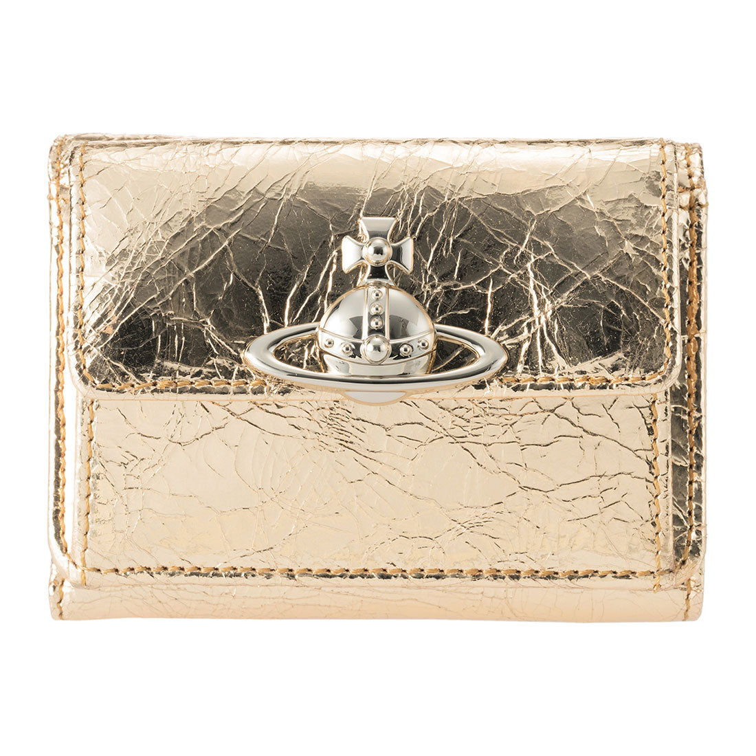 ヴィヴィアン ウエストウッド Vivienne Westwood 3つ折り財布 メタリック クリーシー レザー SMALL FLAP PURSE 5115002TW L00A7 R401 GOLD （ゴールド） ゴールド