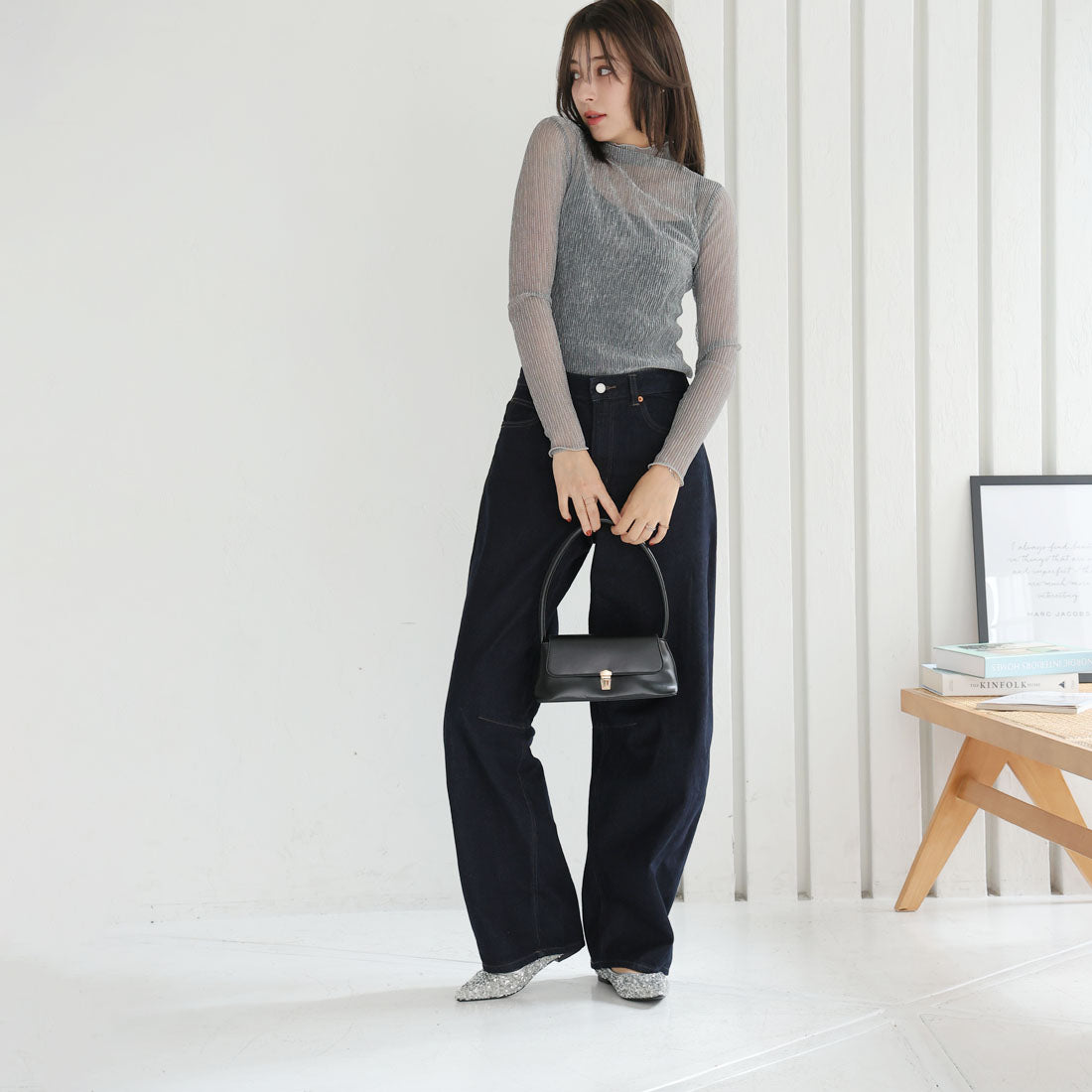 ヴィヴィアン VIVIAN ポインテッドトゥスパンコールフラットパンプス （シルバーコンビ） シルバーコンビ