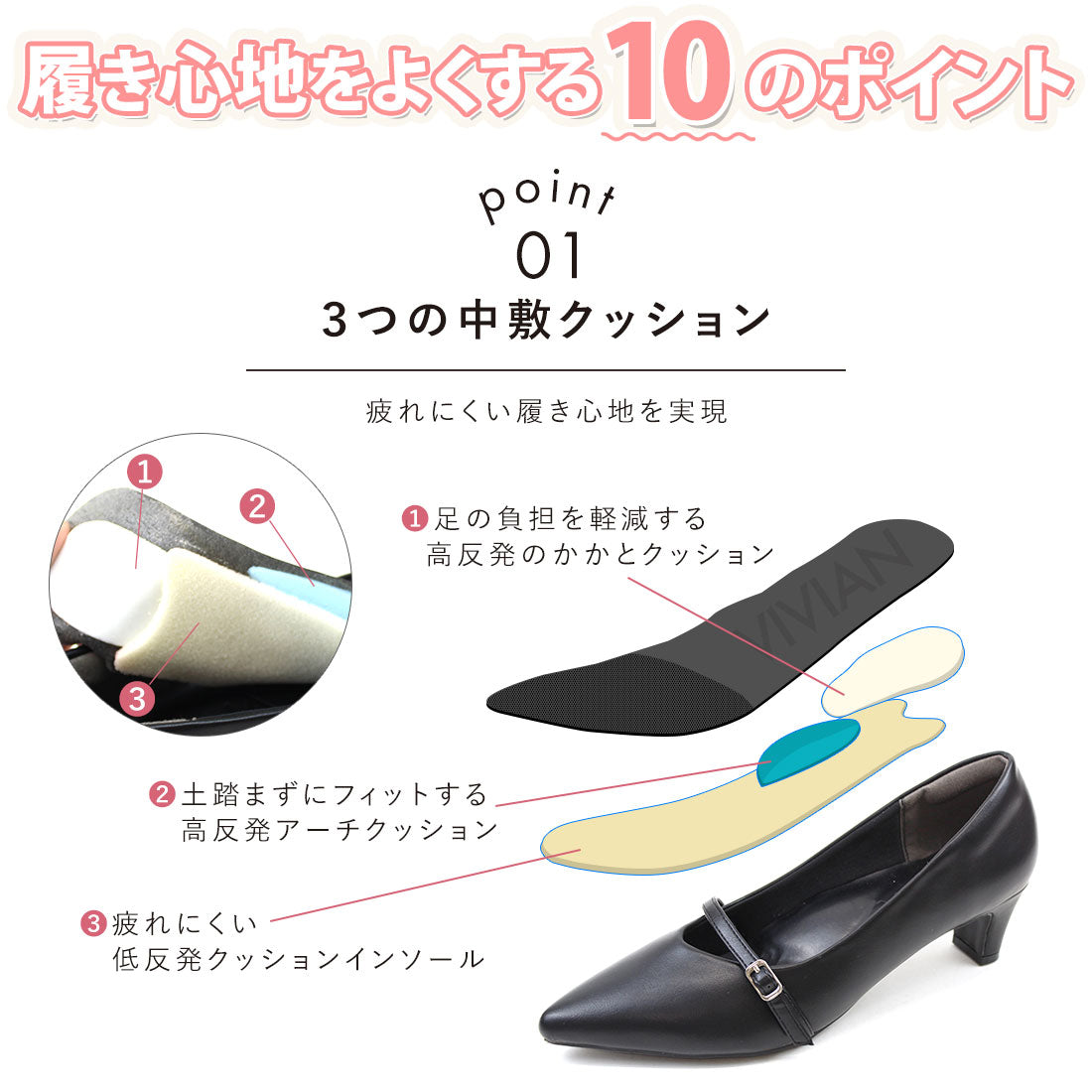 ヴィヴィアン VIVIAN ポインテッドトゥストラップ5cmプレートヒール感激パンプス （ブラックPU） ブラックPU