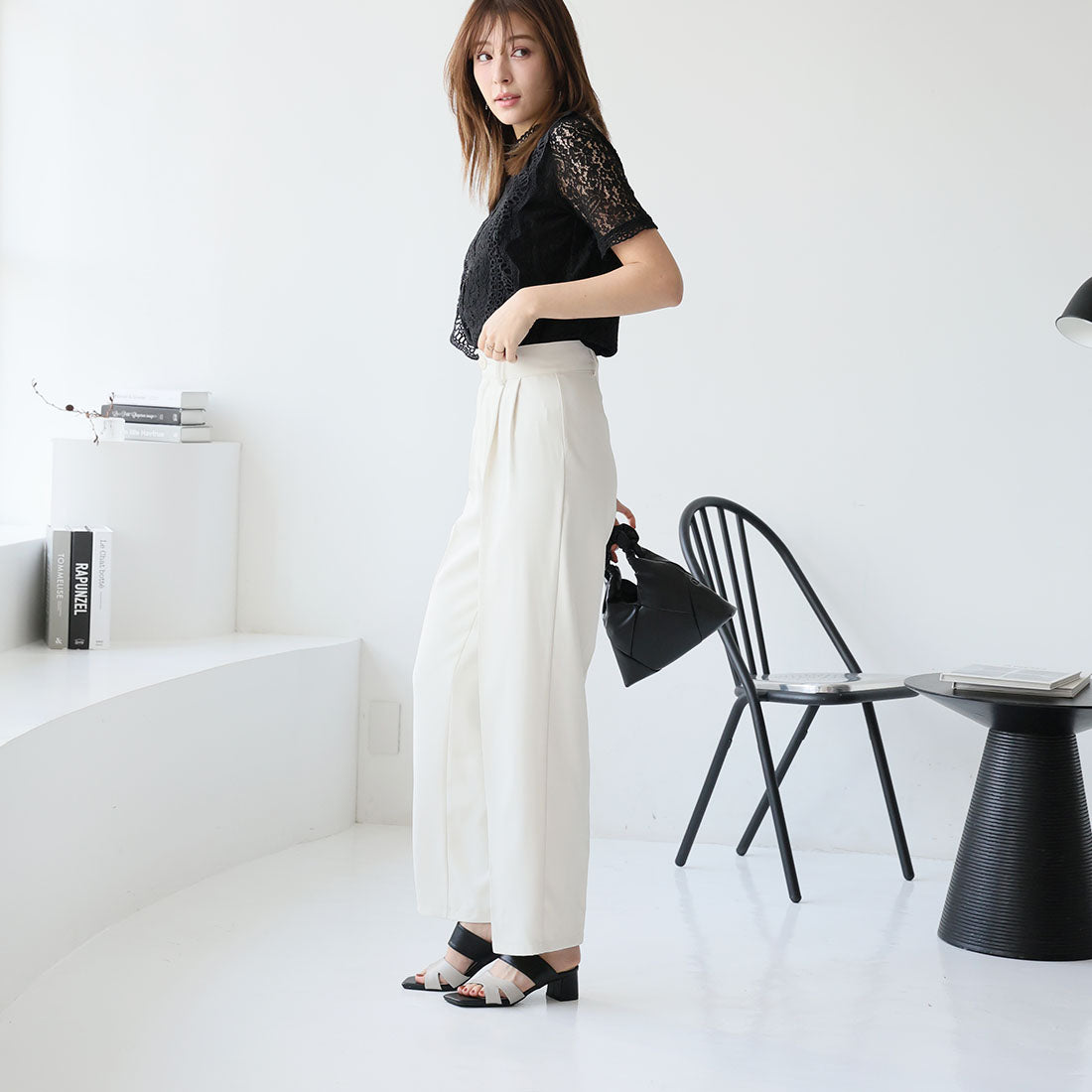 ヴィヴィアン VIVIAN サッと履ける！スクエアトゥスリットデザインバンドサンダル （ブラックコンビ） ブラックコンビ