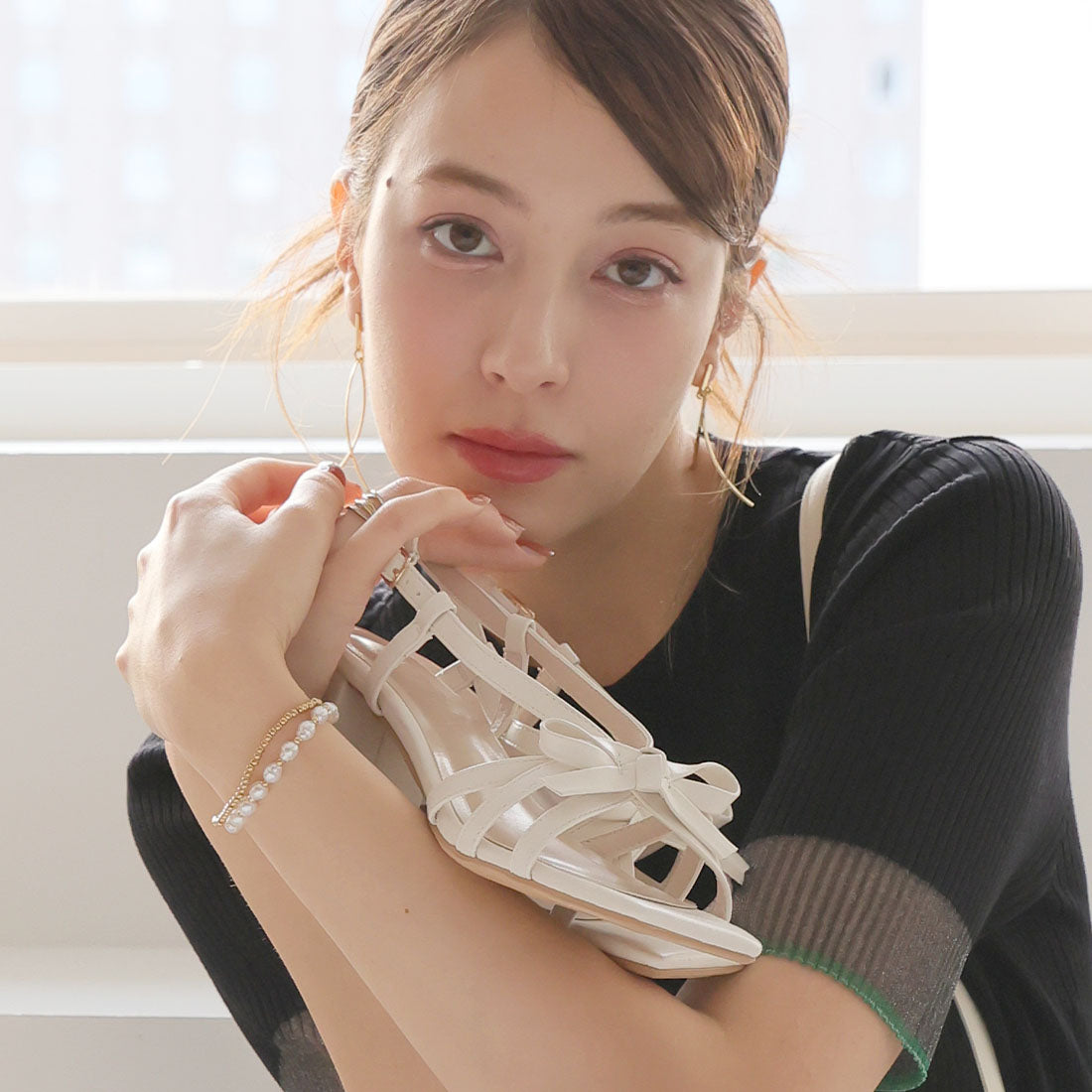 【2025年春夏新作】ヴィヴィアン VIVIAN スクエアトゥリボンストラップサンダル