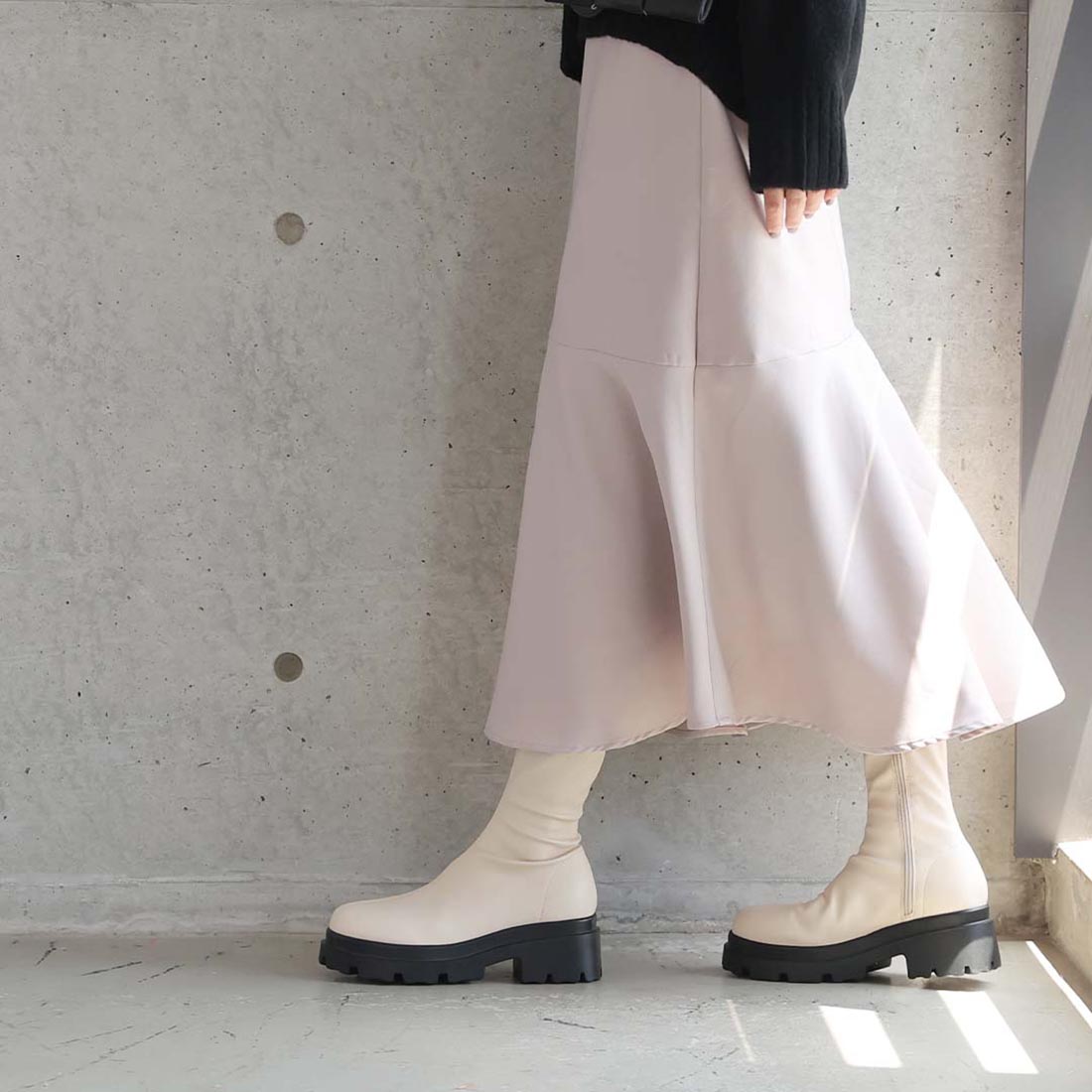 ヴィヴィアン VIVIAN 厚底ストレッチミドルブーツ （ベージュ） ベージュ