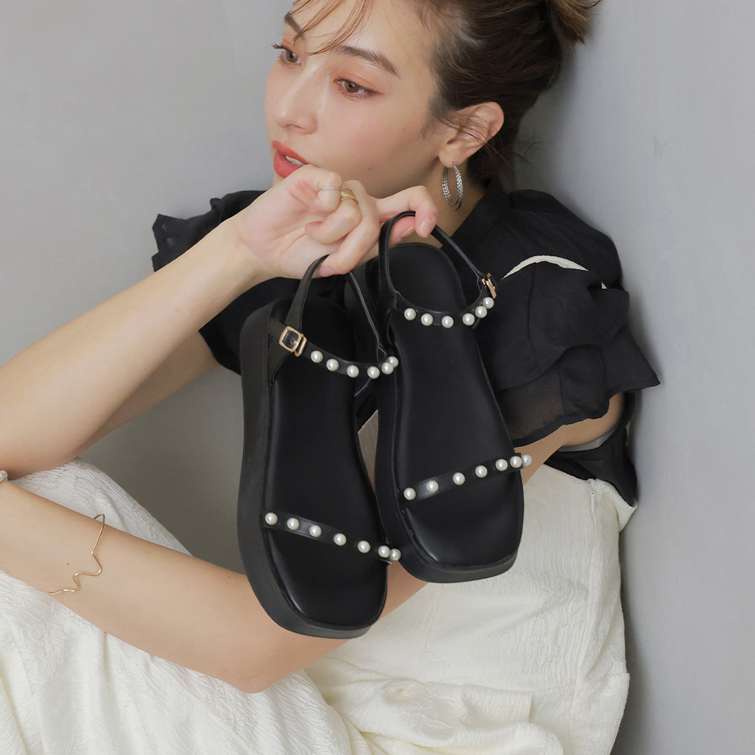 ヴィヴィアン VIVIAN 厚底パールアンクルストラップサンダル