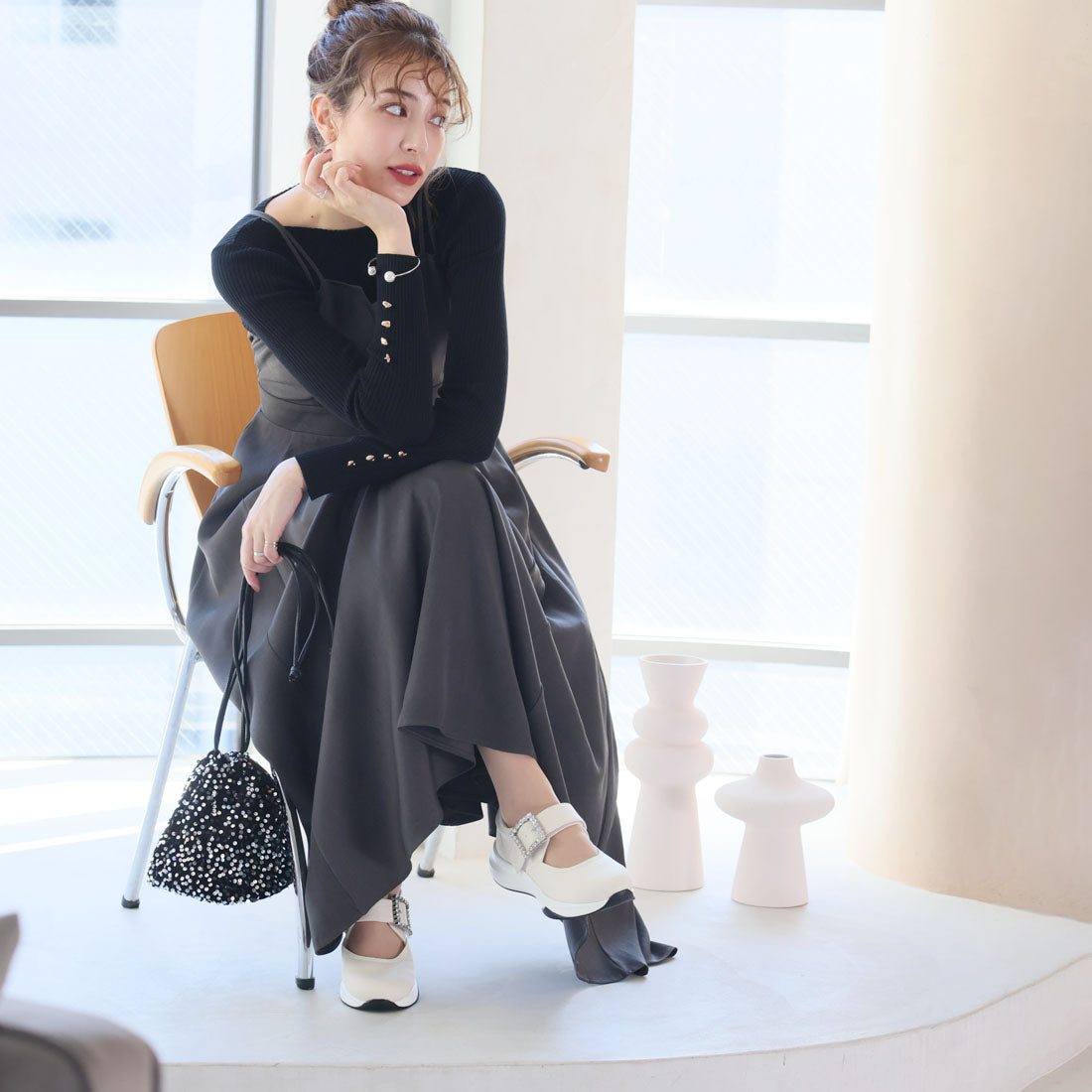 ヴィヴィアン VIVIAN 厚底ビジューバックルストラップスニーカー