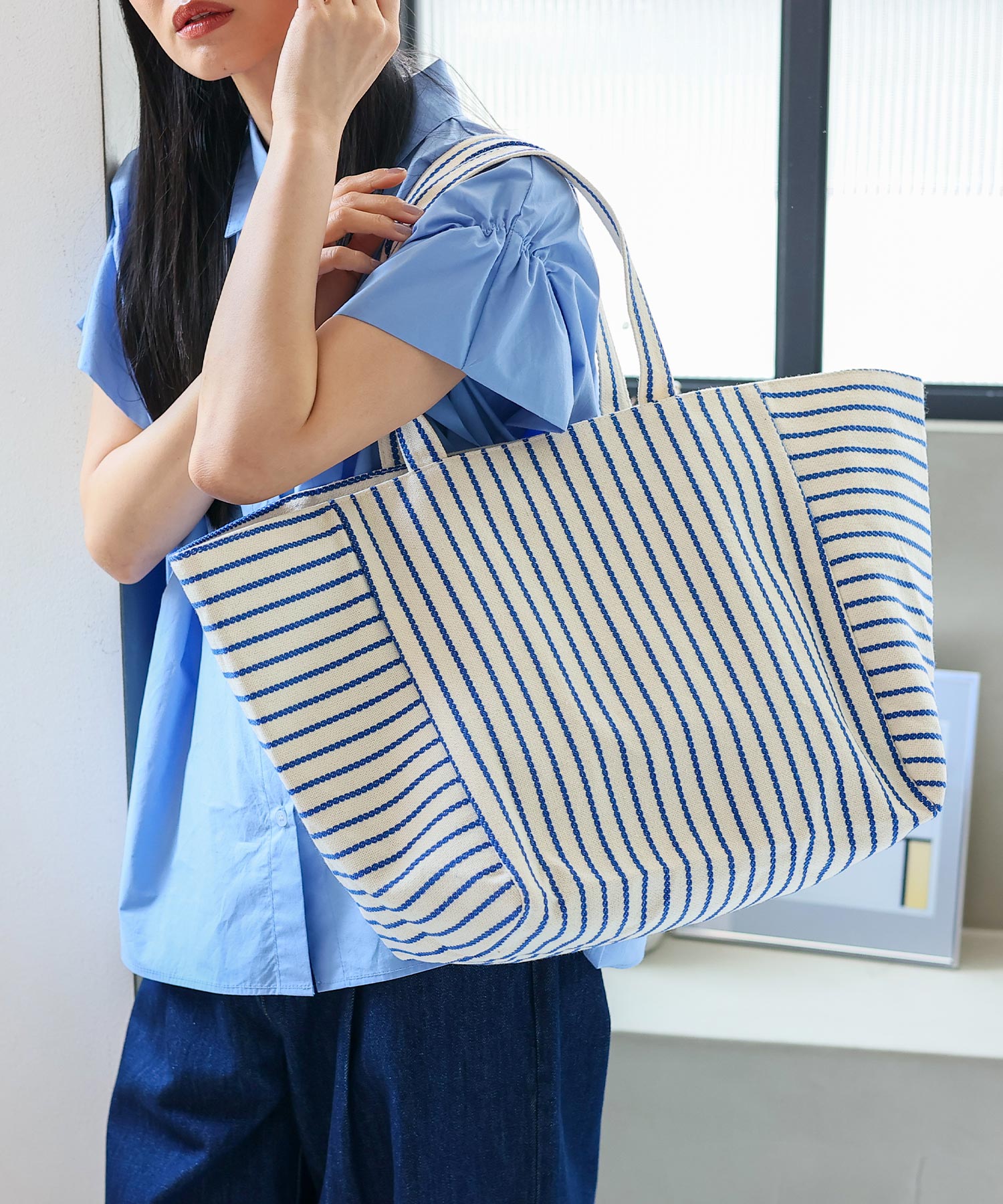 ヴィータフェリーチェ VitaFelice ストライプキャンバストートバッグ （BLUE） BLUE