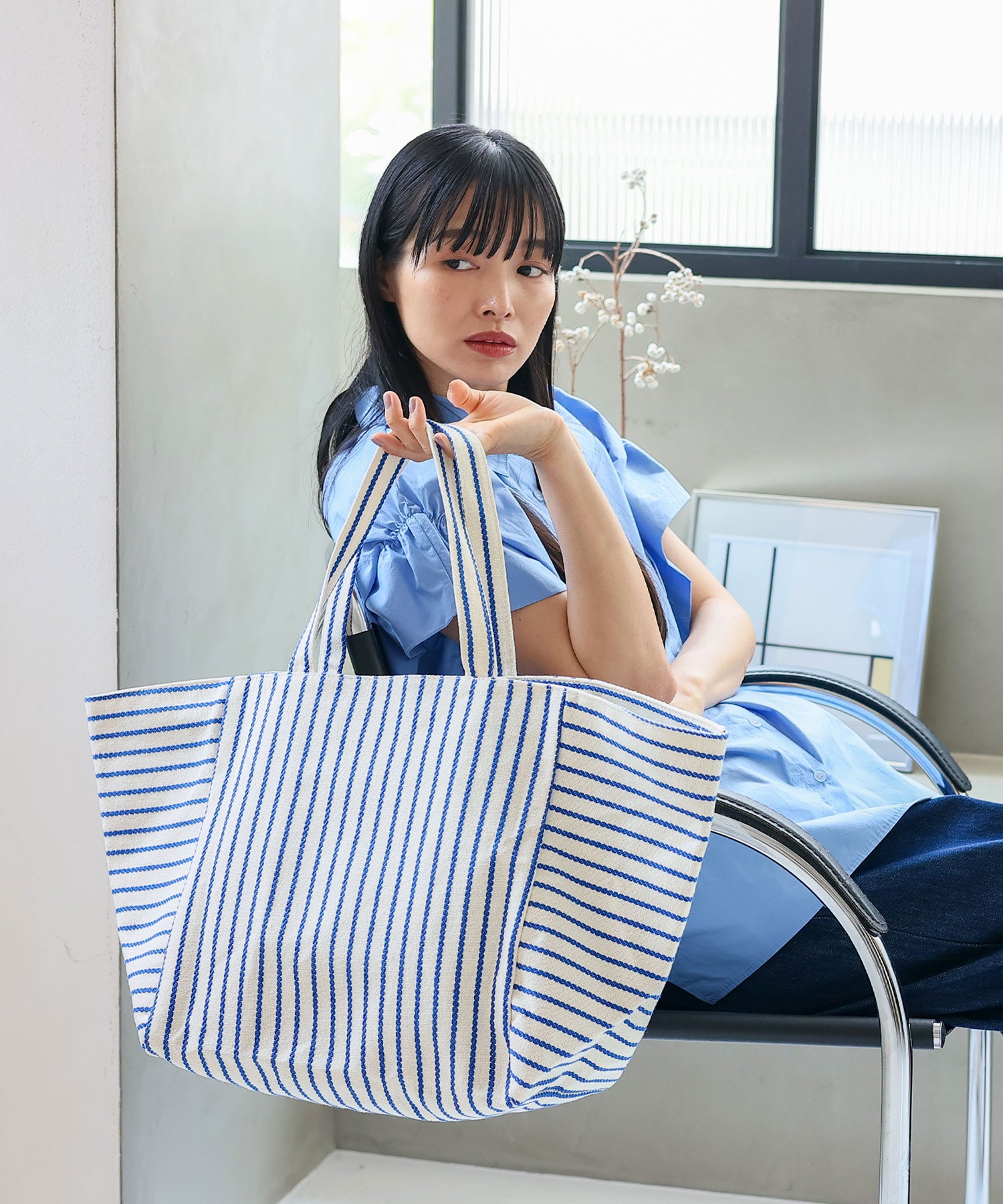 ヴィータフェリーチェ VitaFelice ストライプキャンバストートバッグ （BLUE） BLUE
