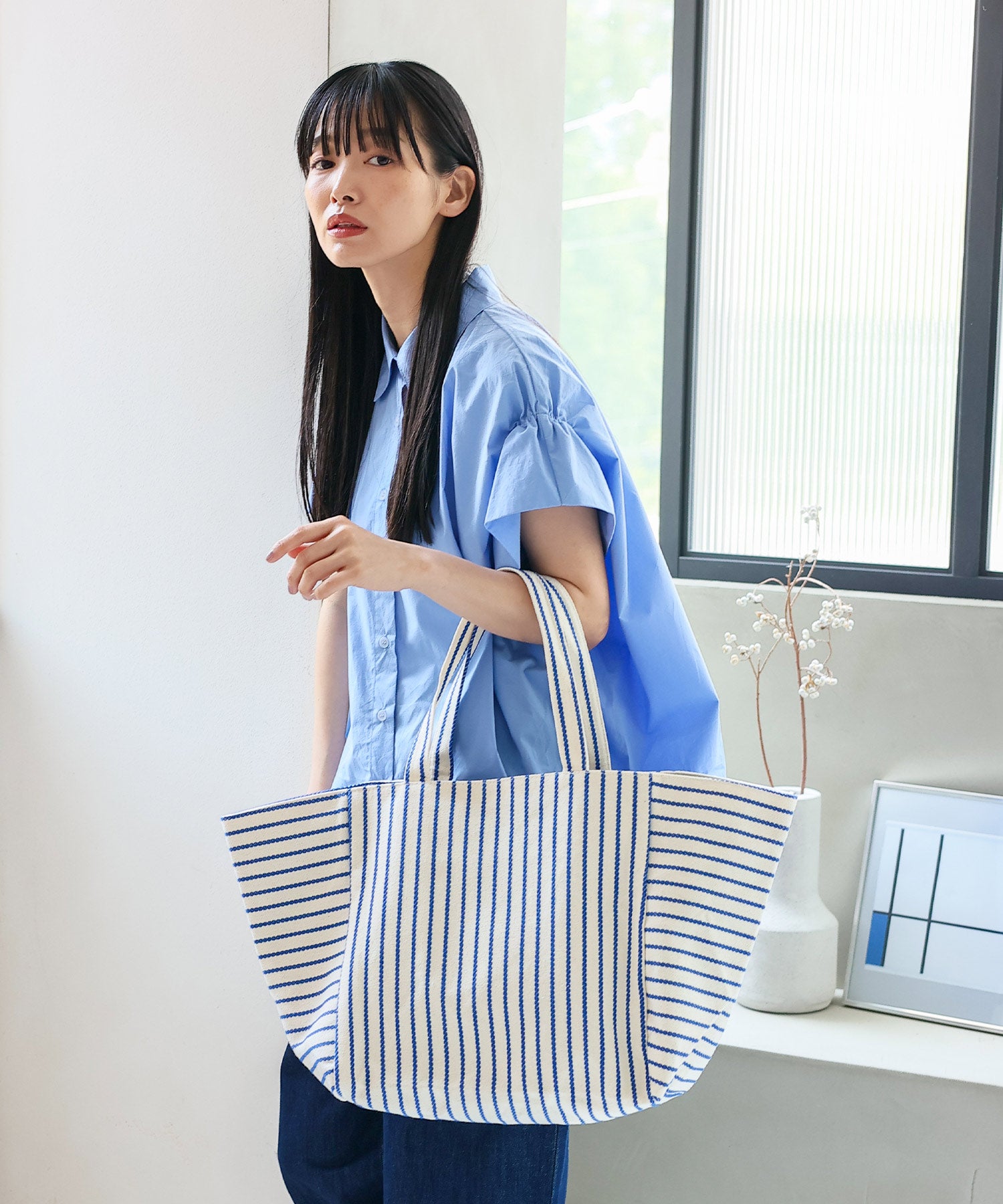ヴィータフェリーチェ VitaFelice ストライプキャンバストートバッグ （BLUE） BLUE