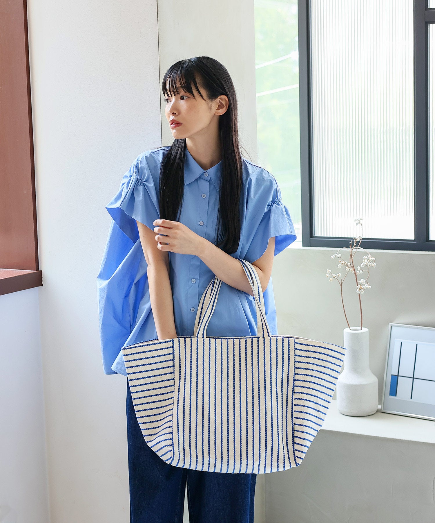 ヴィータフェリーチェ VitaFelice ストライプキャンバストートバッグ （BLUE） BLUE