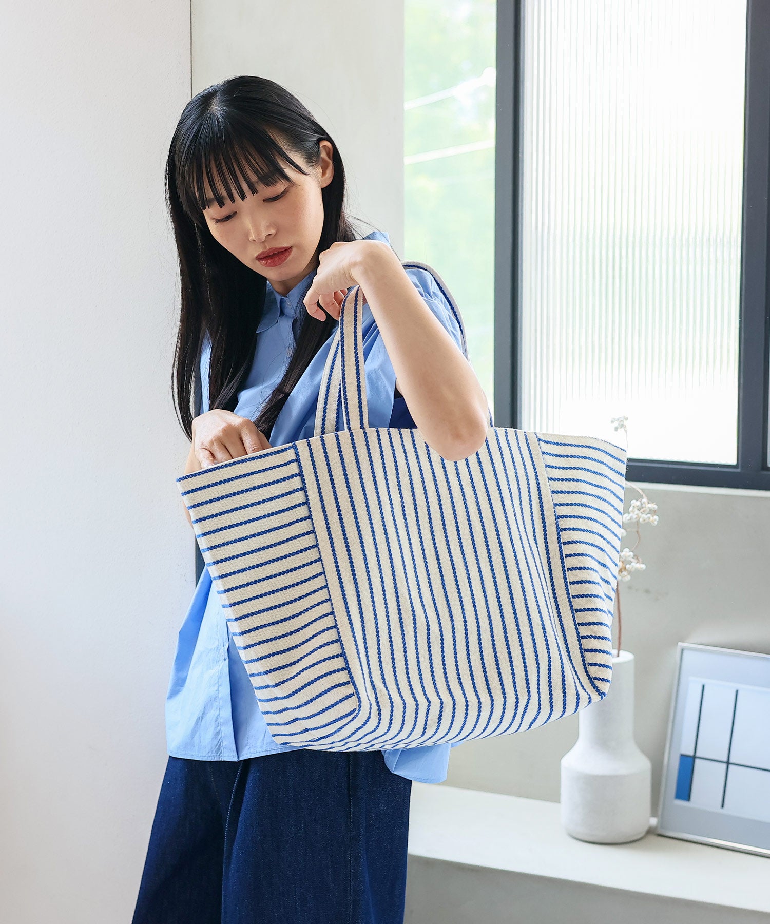 ヴィータフェリーチェ VitaFelice ストライプキャンバストートバッグ （BLUE） BLUE