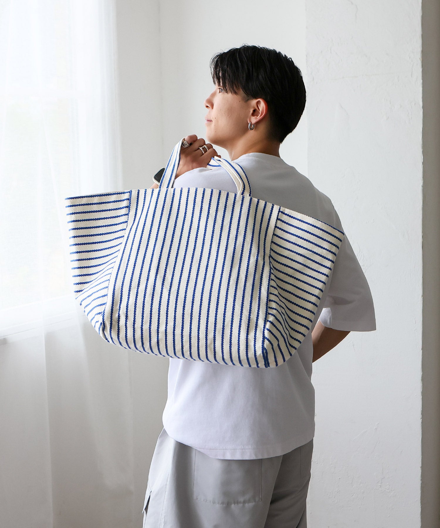 ヴィータフェリーチェ VitaFelice ストライプキャンバストートバッグ （BLUE） BLUE