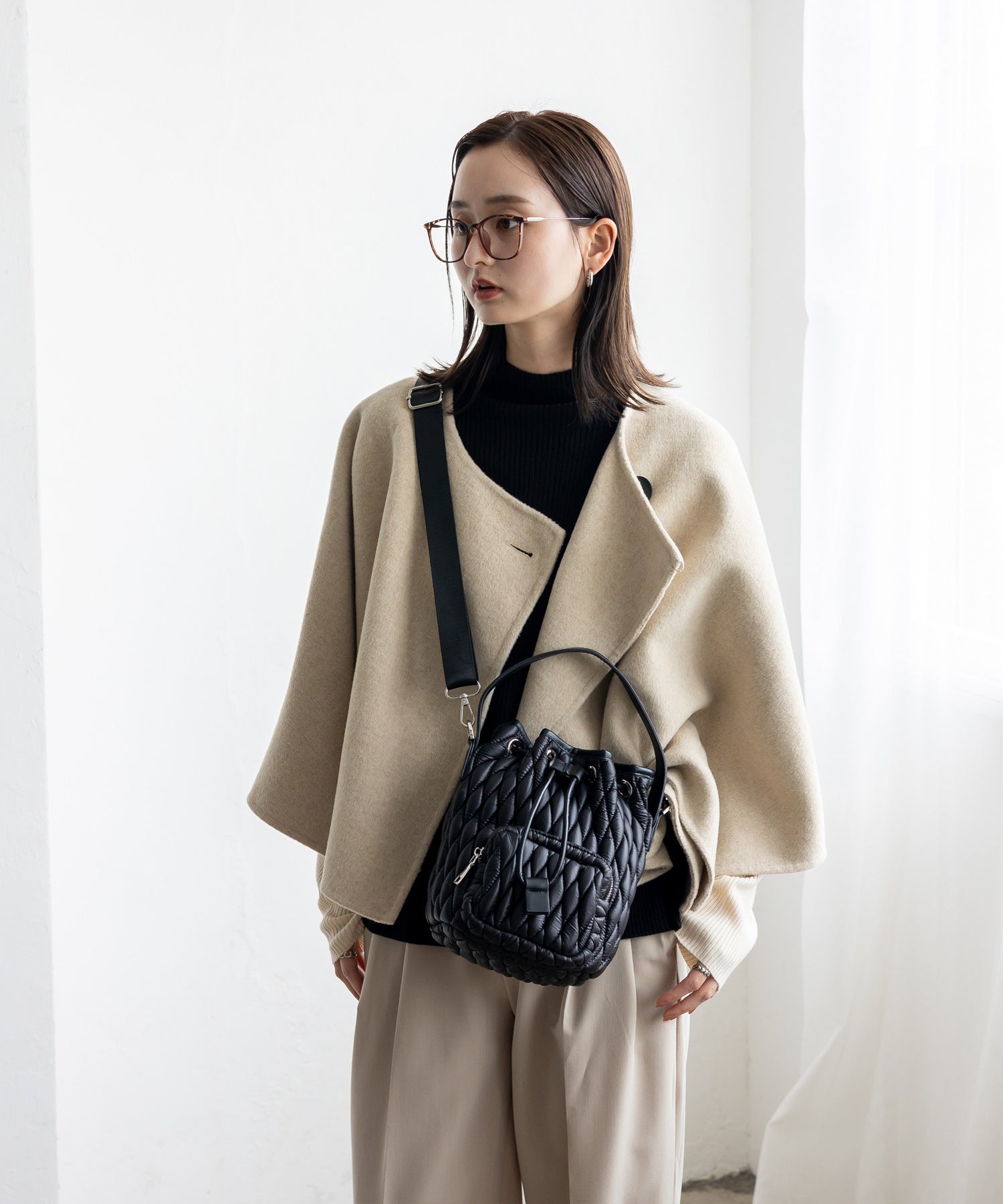 ヴィータフェリーチェ VitaFelice キルティング2way巾着バッグ （BEIGE） BEIGE