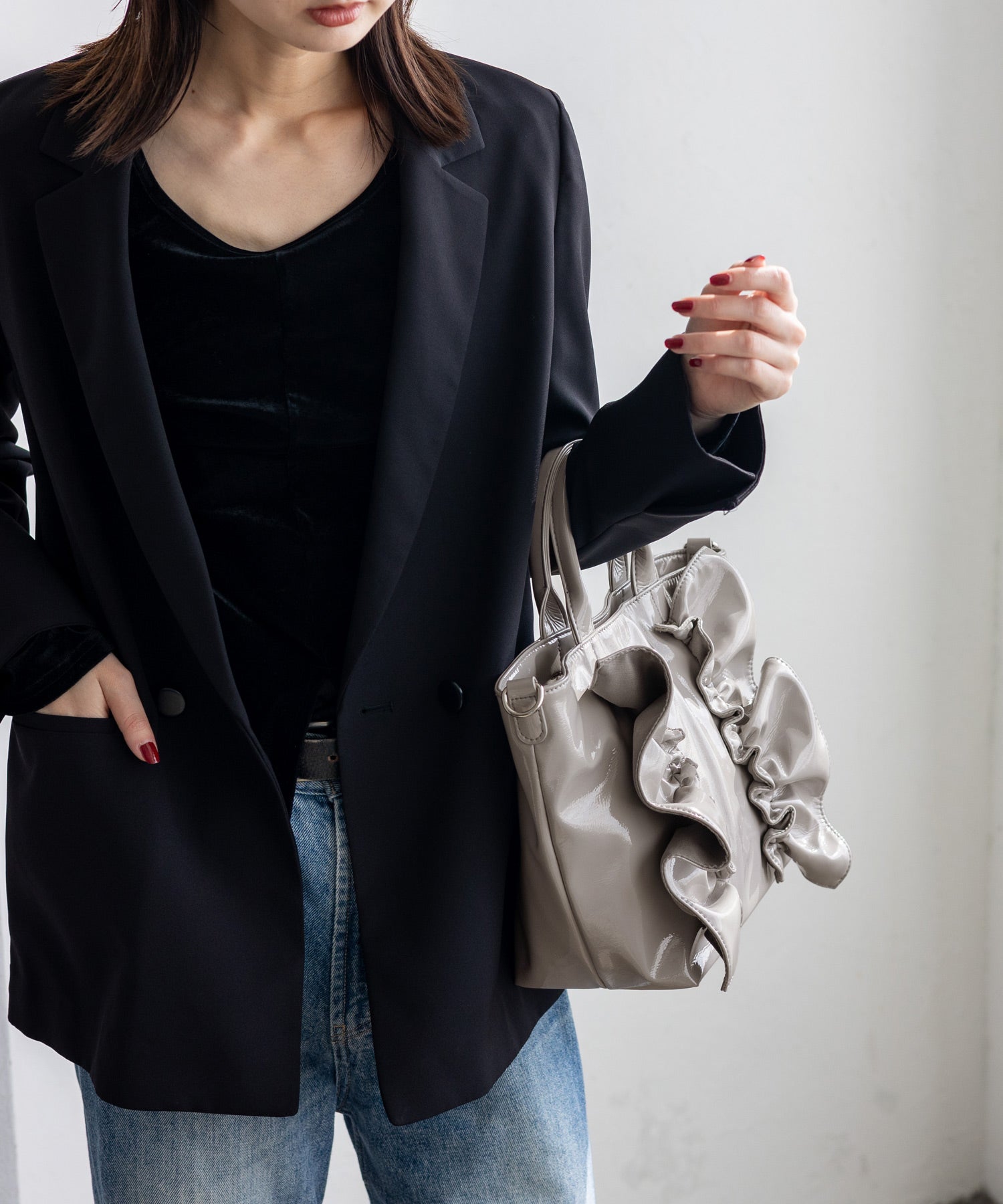 ヴィータフェリーチェ VitaFelice エナメル2wayフリルトートバッグ （MOCHA） MOCHA