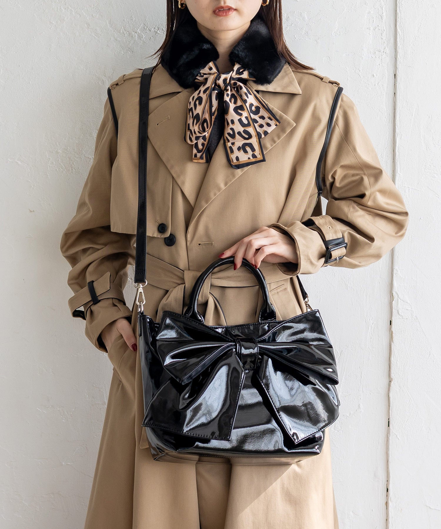 ヴィータフェリーチェ VitaFelice エナメル2wayリボントートバッグ （MOCHA） MOCHA