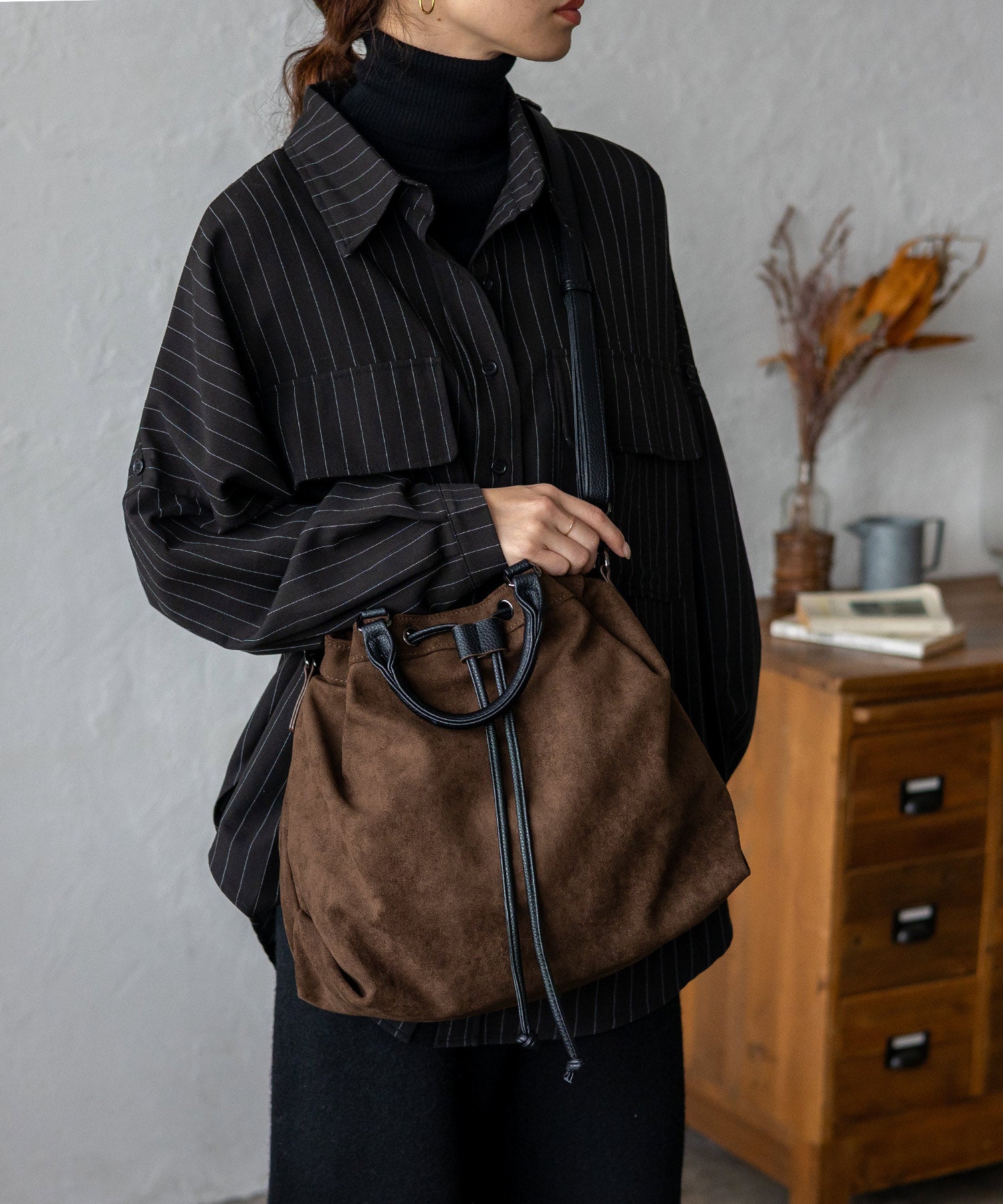 ヴィータフェリーチェ VitaFelice 巾着2wayトートバッグ ショルダーバッグ （SBROWN） SBROWN