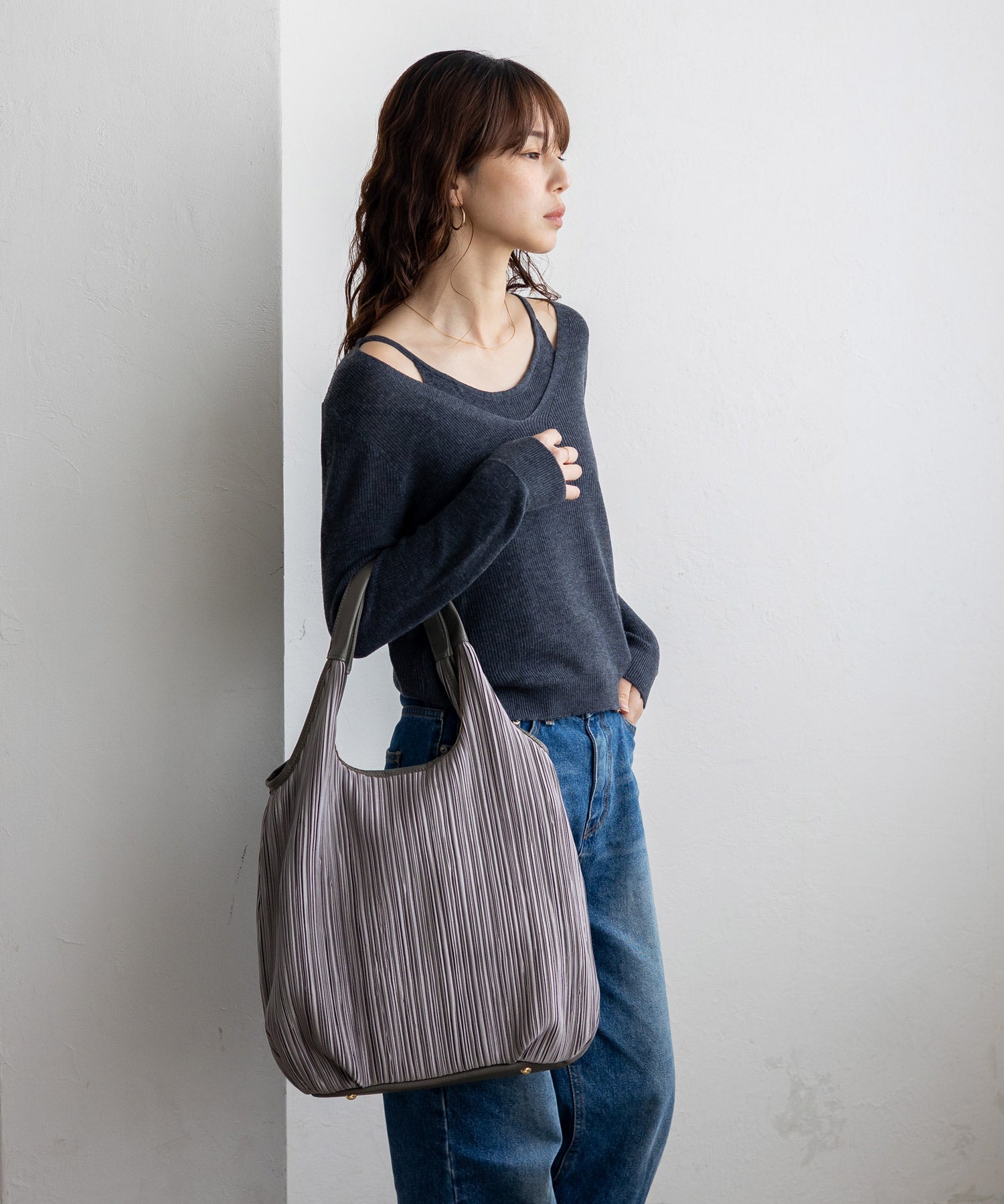 ヴィータフェリーチェ VitaFelice プリーツロングハンドルトートバッグ （GRAY） GRAY