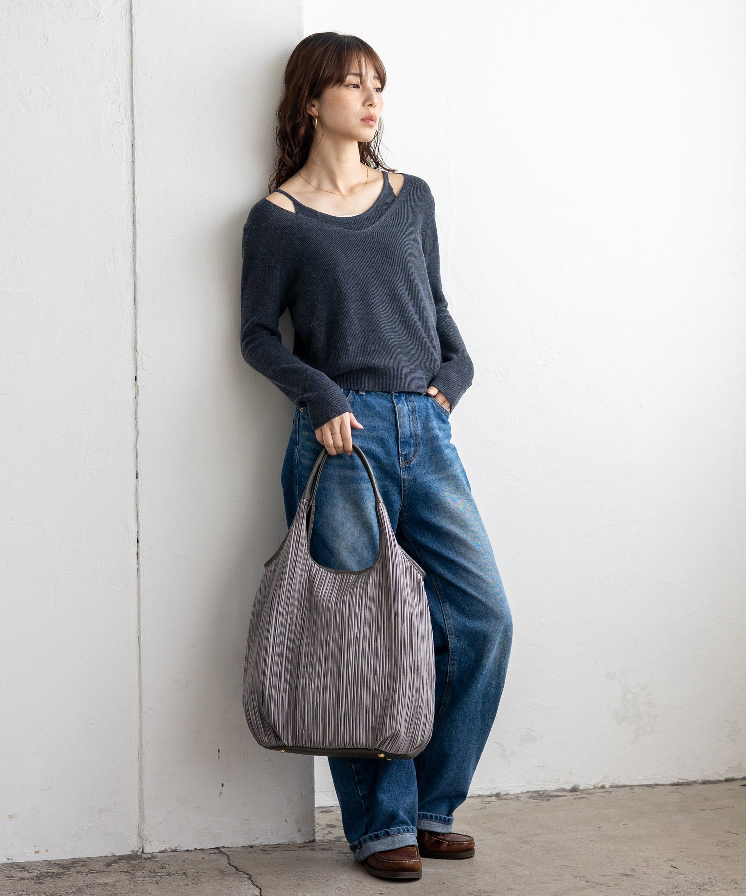 ヴィータフェリーチェ VitaFelice プリーツロングハンドルトートバッグ （GRAY） GRAY