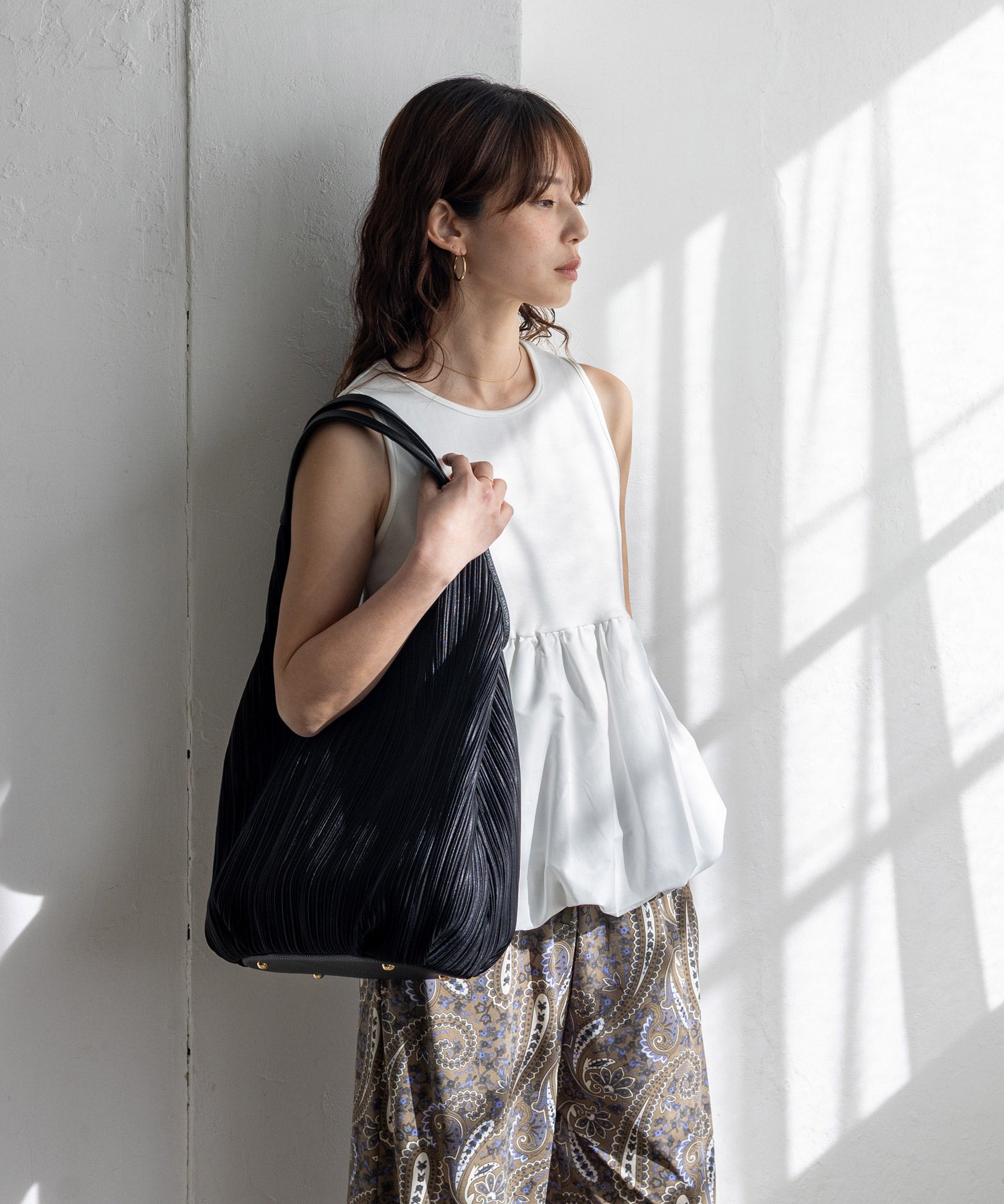 ヴィータフェリーチェ VitaFelice プリーツロングハンドルトートバッグ （GRAY） GRAY