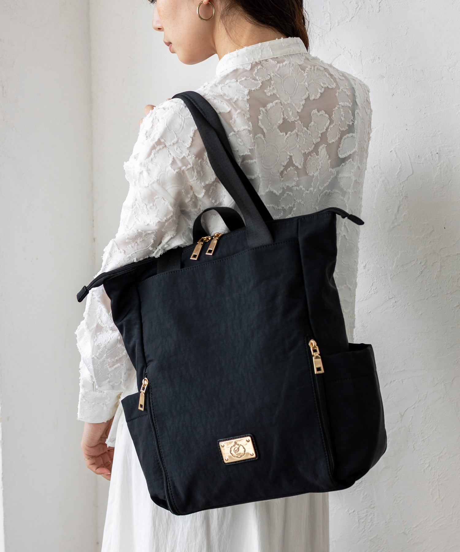 ヴィータフェリーチェ VitaFelice ゴールドプレートナイロン2wayリュック （BLACK） BLACK