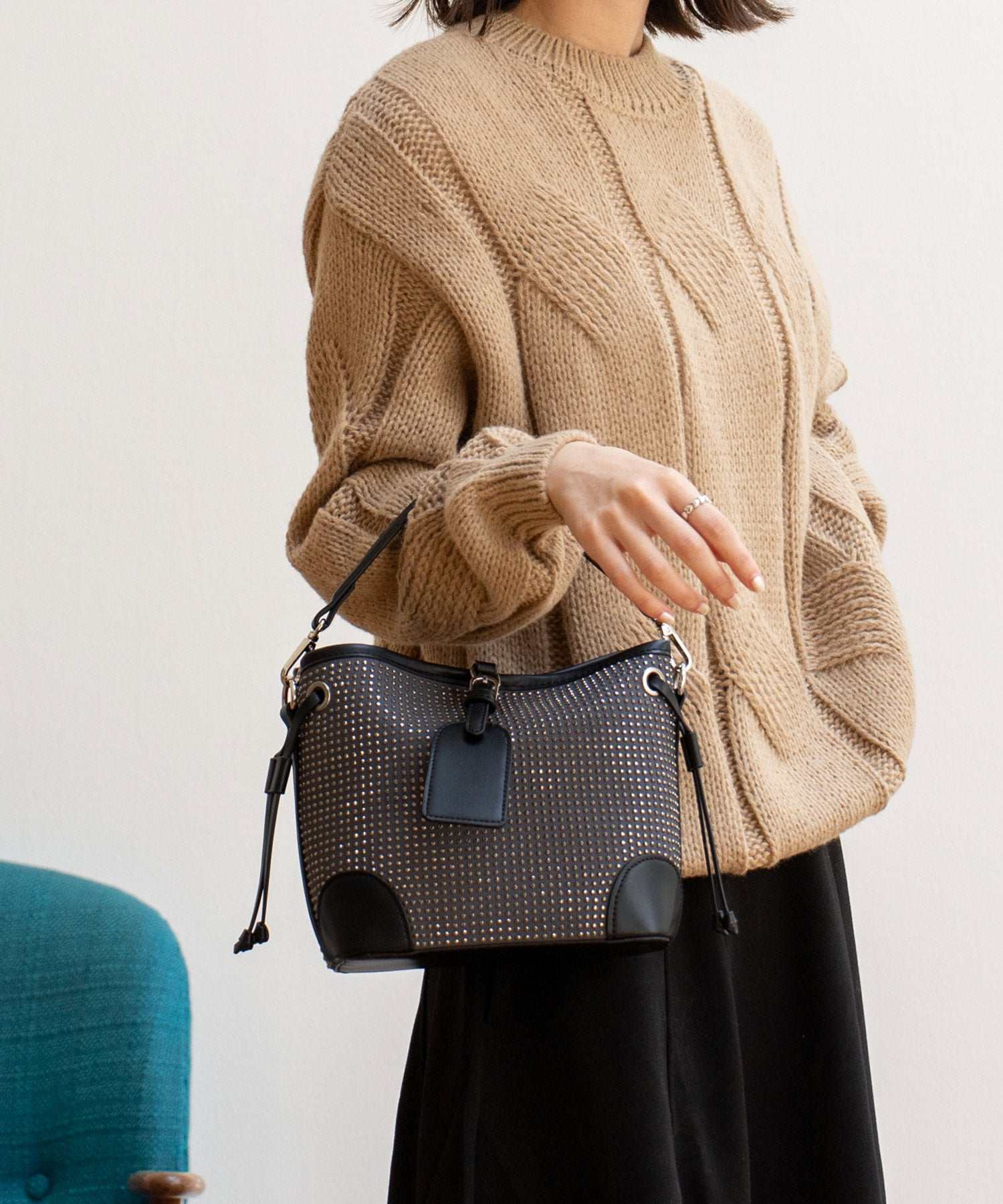 ヴィータフェリーチェ VitaFelice ラインストーン2wayショルダーバッグ,CHARCOALGRAY