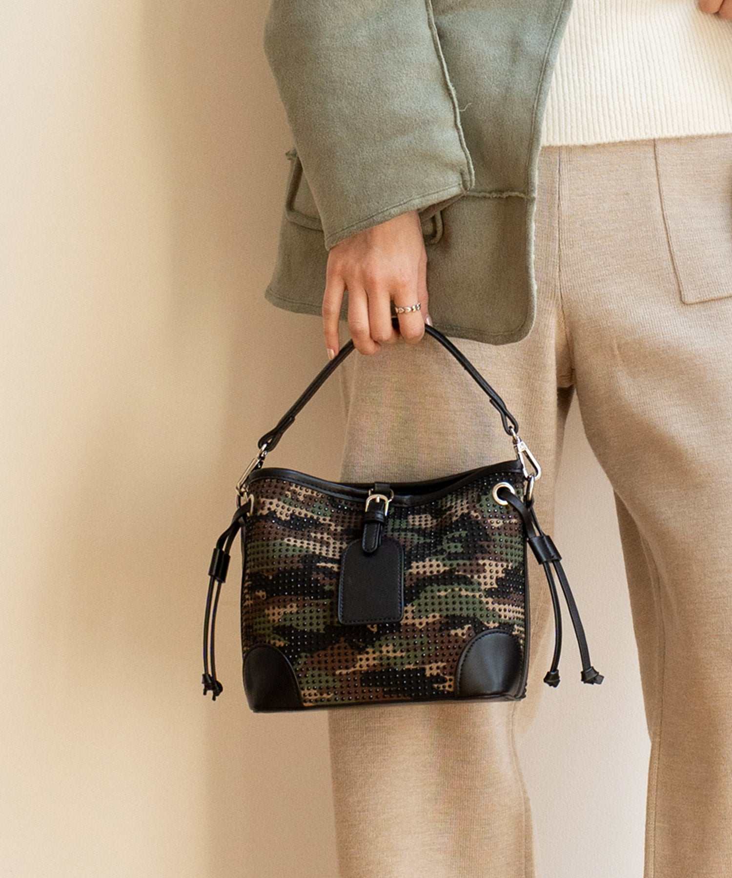 ヴィータフェリーチェ VitaFelice ラインストーン2wayショルダーバッグ,CAMOUFLAGE