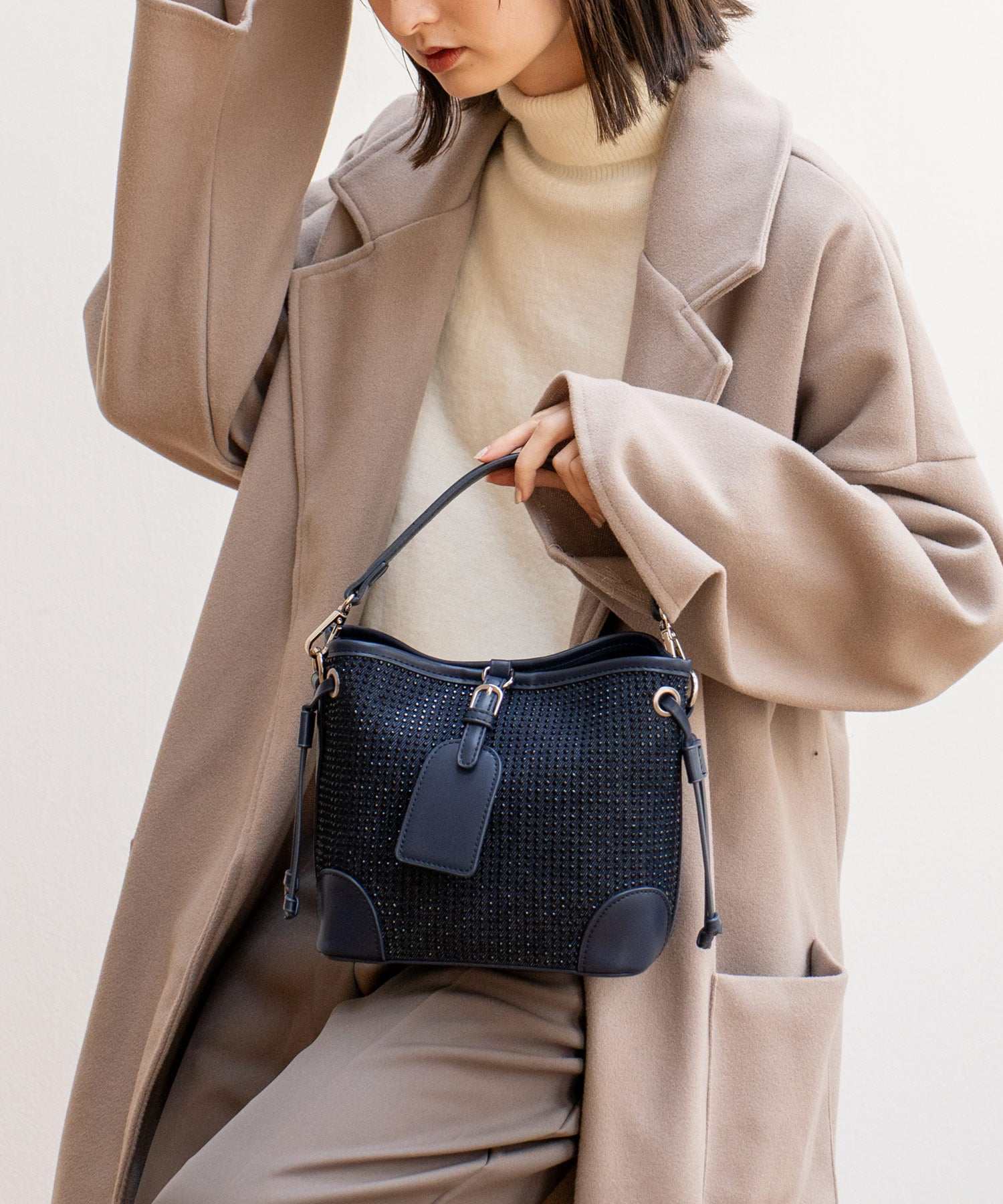 ヴィータフェリーチェ VitaFelice ラインストーン2wayショルダーバッグ,DENIM