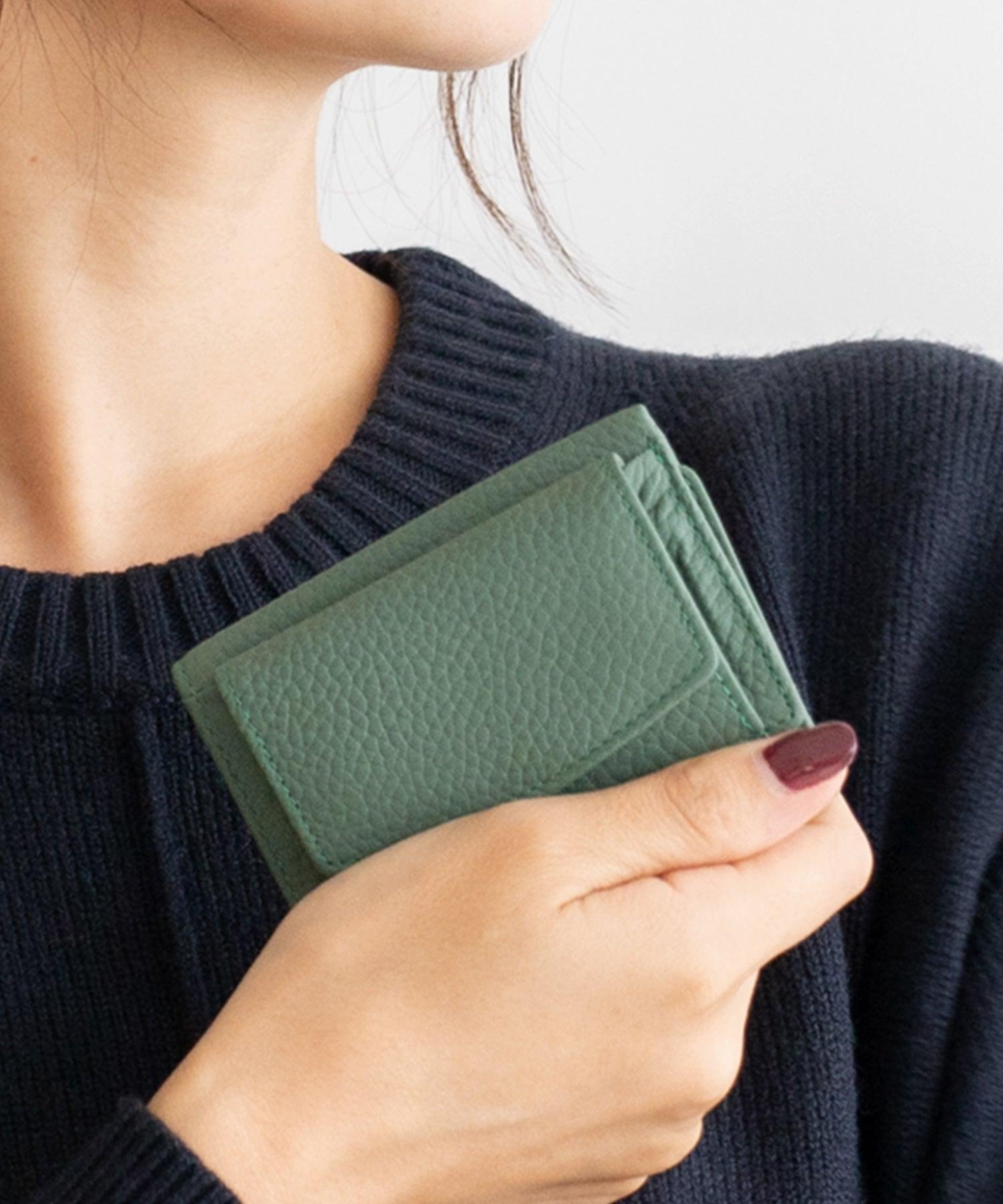 ヴィータフェリーチェ VitaFelice 【スキミング防止】本革スクエアミニウォレット,MOSSGREEN