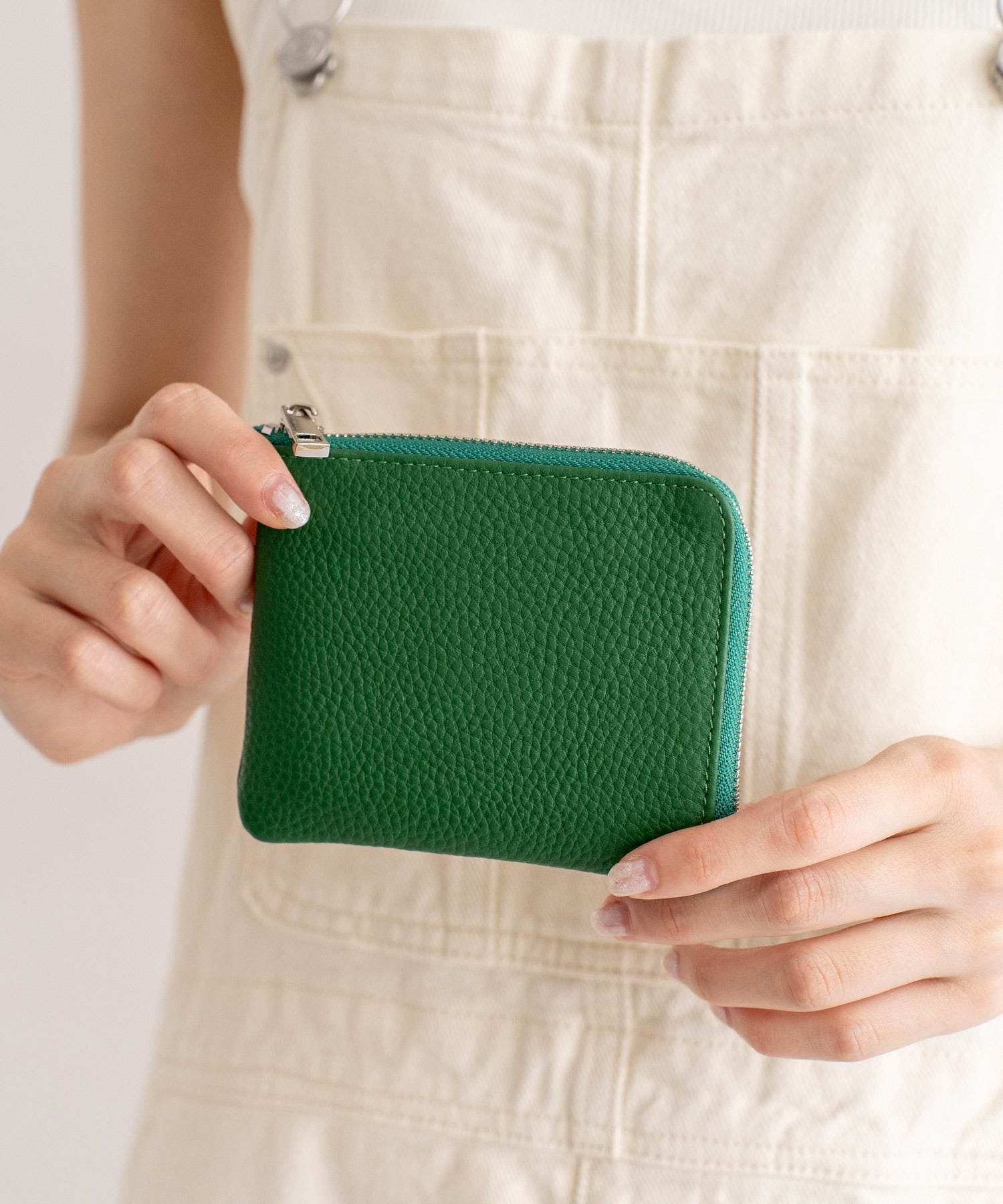 ヴィータフェリーチェ VitaFelice レザーL字ファスナーミニ財布,GREEN