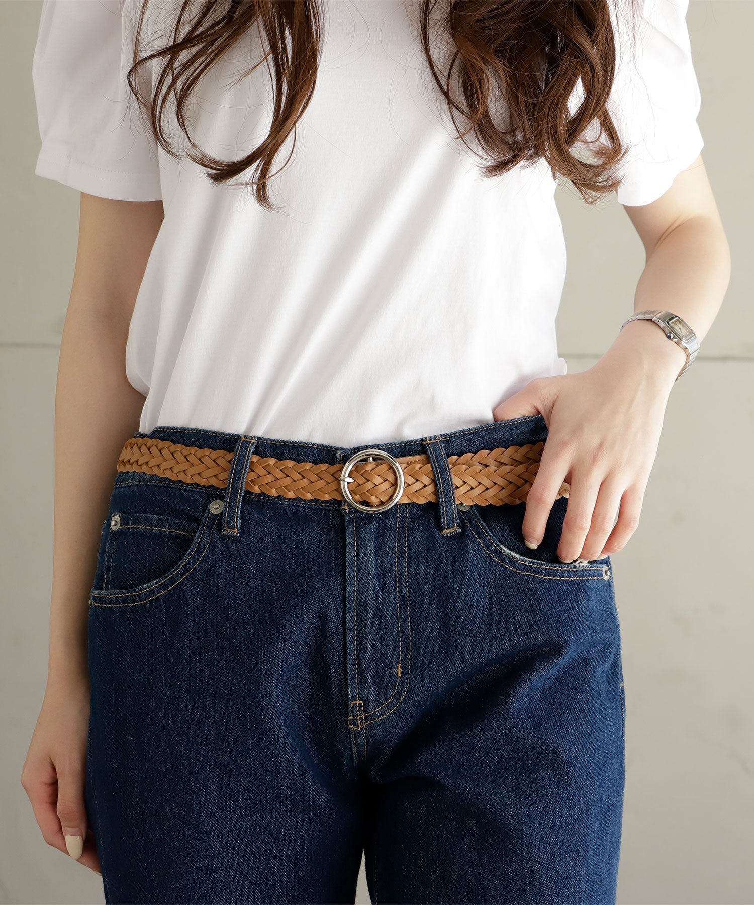 ヴィータフェリーチェ VitaFelice ラウンドバックルメッシュベルト （BROWN） BROWN