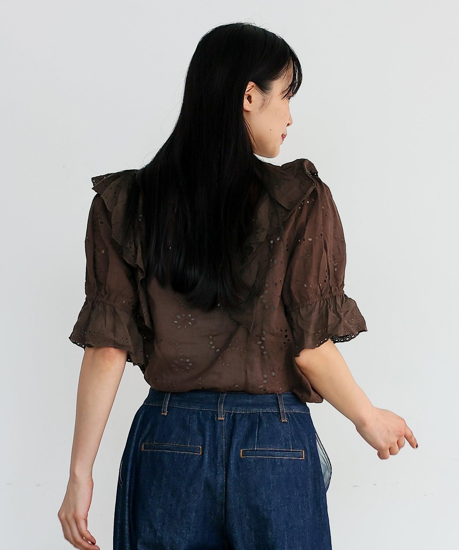 ヴィータフェリーチェ VitaFelice パンチング刺繍レース（スカラップ）レースフリルブラウス （IVORY） IVORY