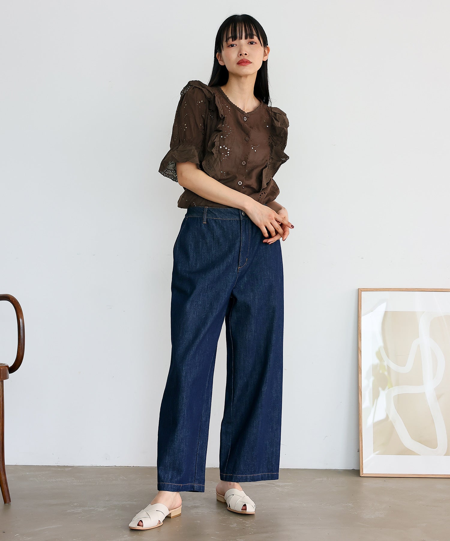 ヴィータフェリーチェ VitaFelice パンチング刺繍レース（スカラップ）レースフリルブラウス （IVORY） IVORY
