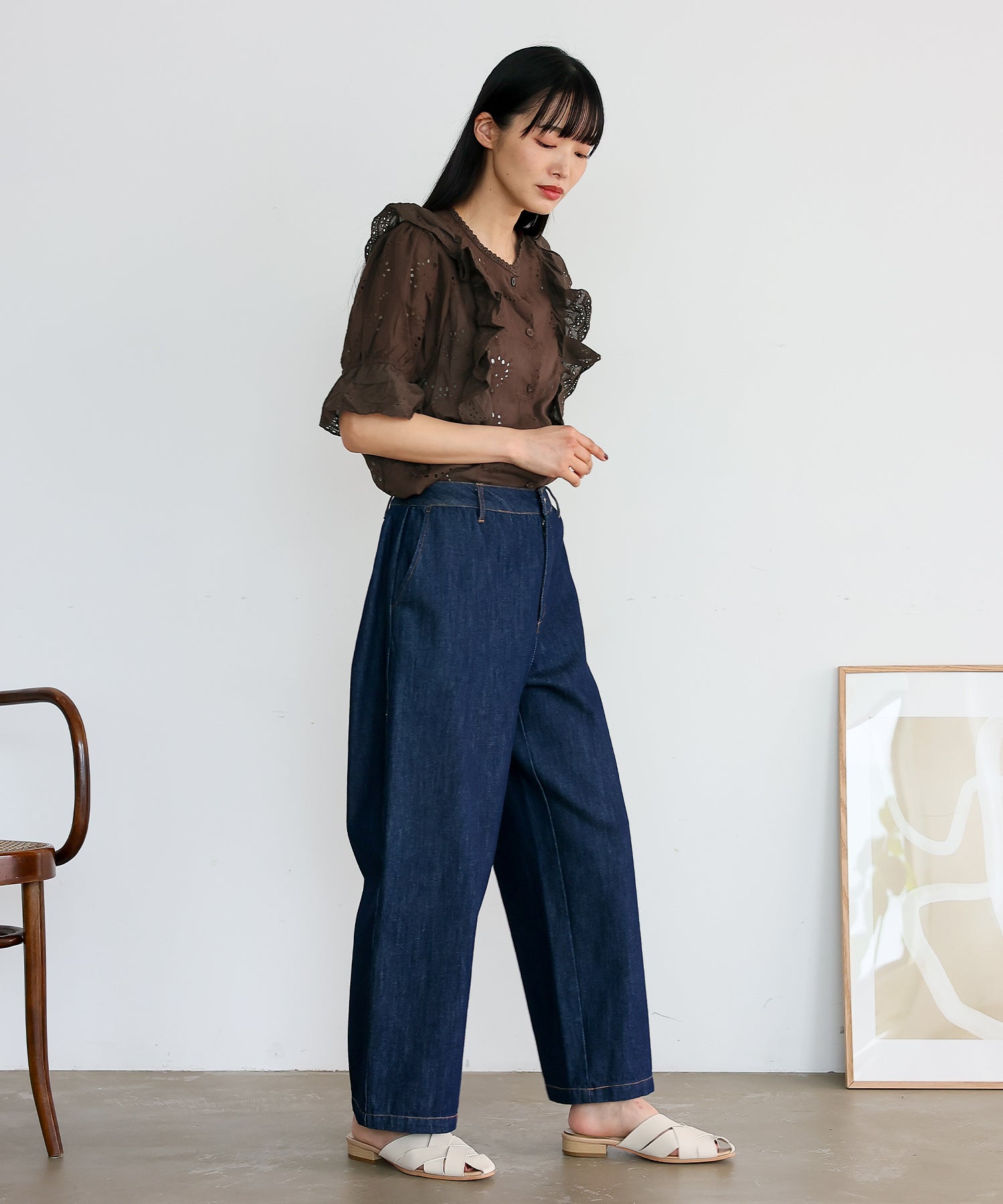 ヴィータフェリーチェ VitaFelice パンチング刺繍レース（スカラップ）レースフリルブラウス （IVORY） IVORY