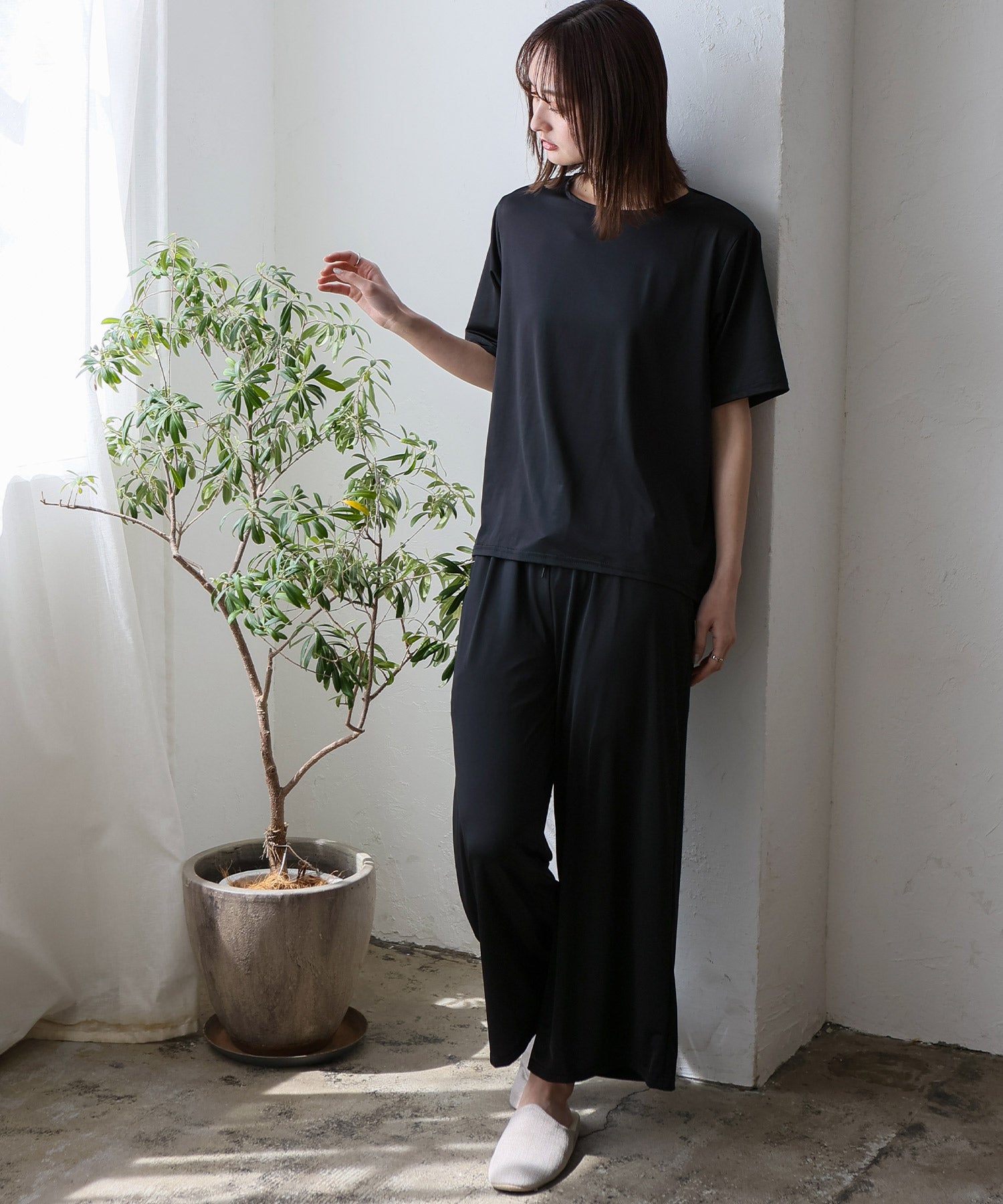 ヴィータフェリーチェ VitaFelice ひんやり涼感ブラウス&パンツ セットアップ可能 （BLACK） BLACK