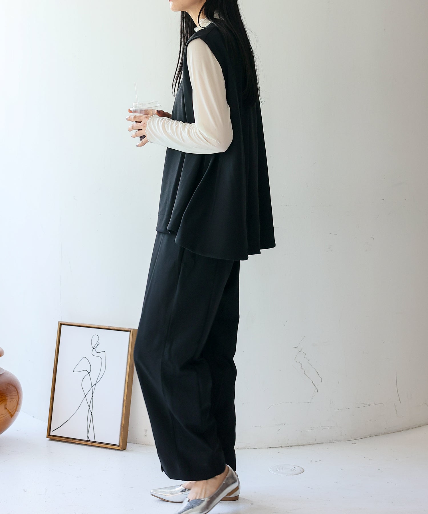 ヴィータフェリーチェ VitaFelice リラックスフィット センタープレスストレートパンツ （BLACK） BLACK