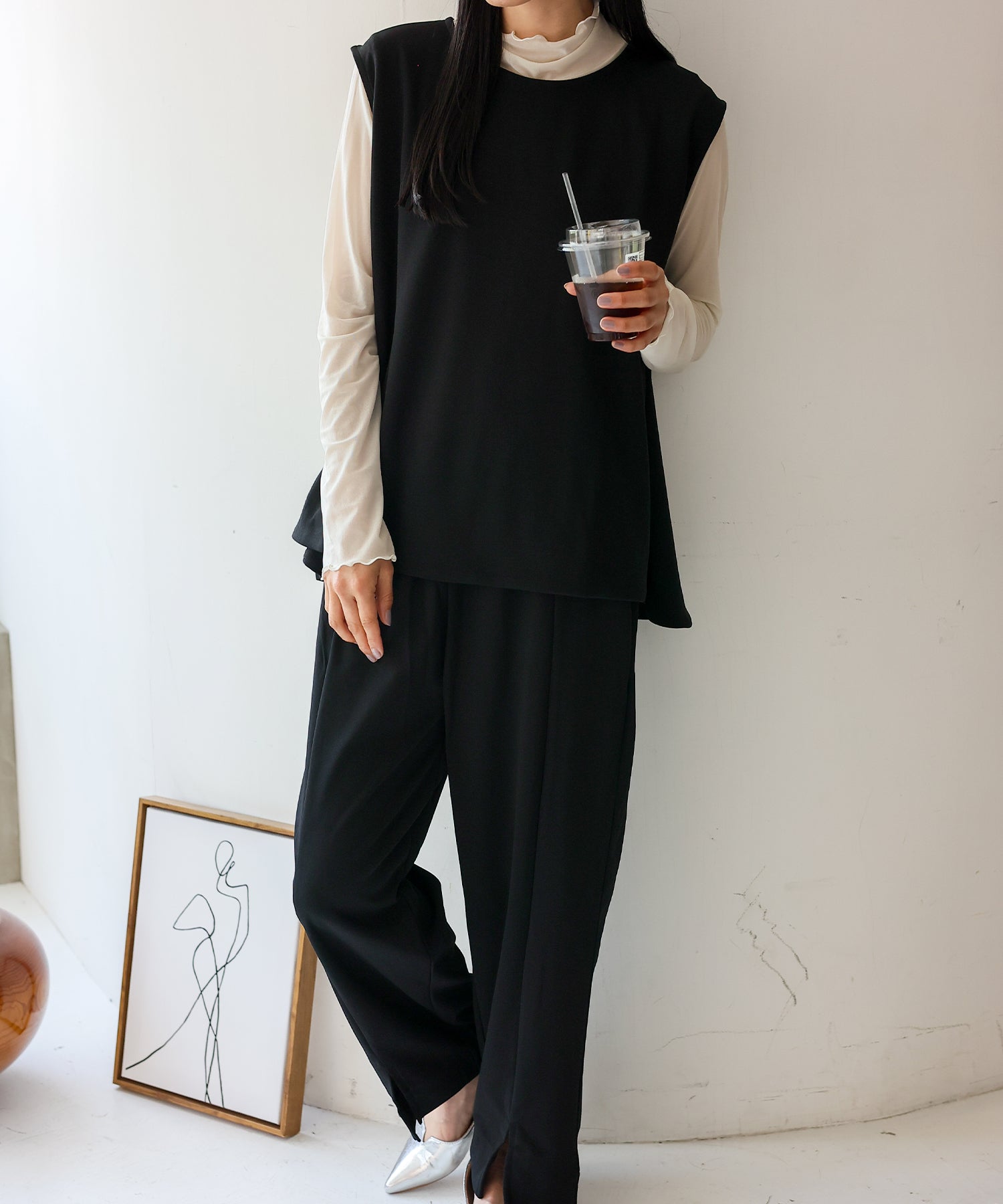 ヴィータフェリーチェ VitaFelice リラックスフィット センタープレスストレートパンツ （BLACK） BLACK