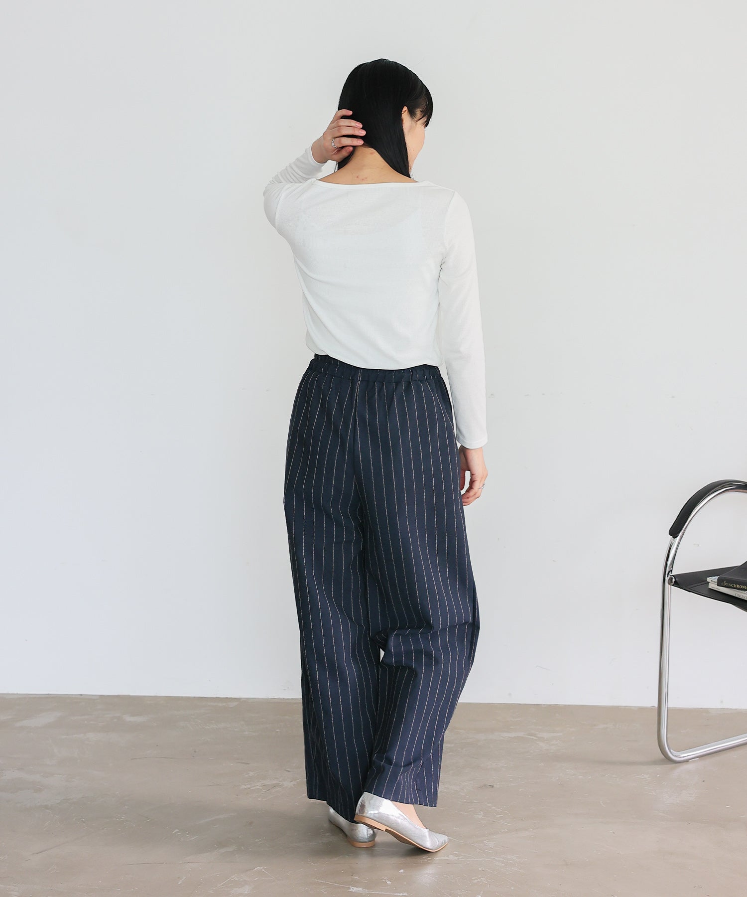 ヴィータフェリーチェ VitaFelice リネンライクストライプイージーパンツ （NAVY） NAVY