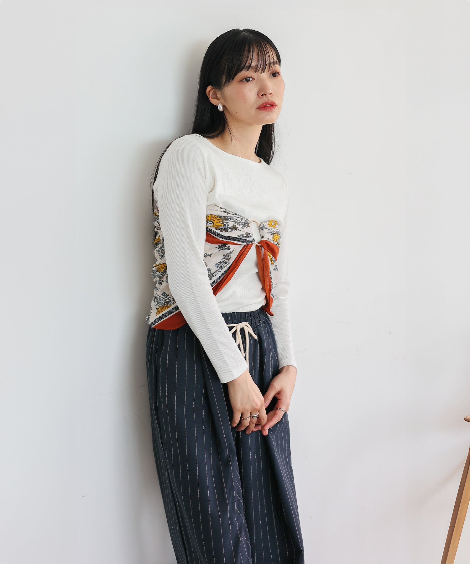 ヴィータフェリーチェ VitaFelice リネンライクストライプイージーパンツ （NAVY） NAVY