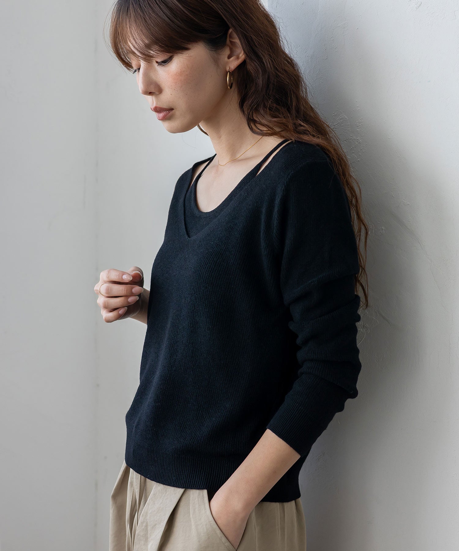 ヴィータフェリーチェ VitaFelice キャミレイヤード風ニットトップス （BLACK） BLACK