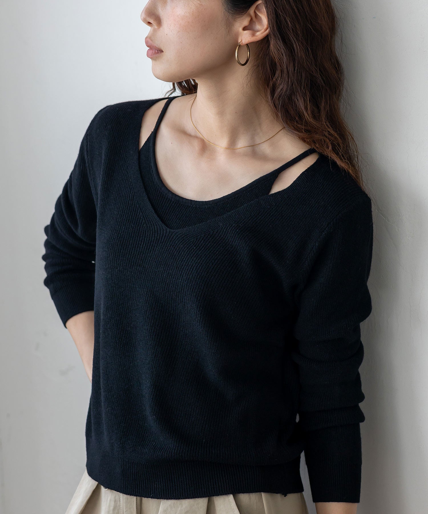 ヴィータフェリーチェ VitaFelice キャミレイヤード風ニットトップス （BLACK） BLACK