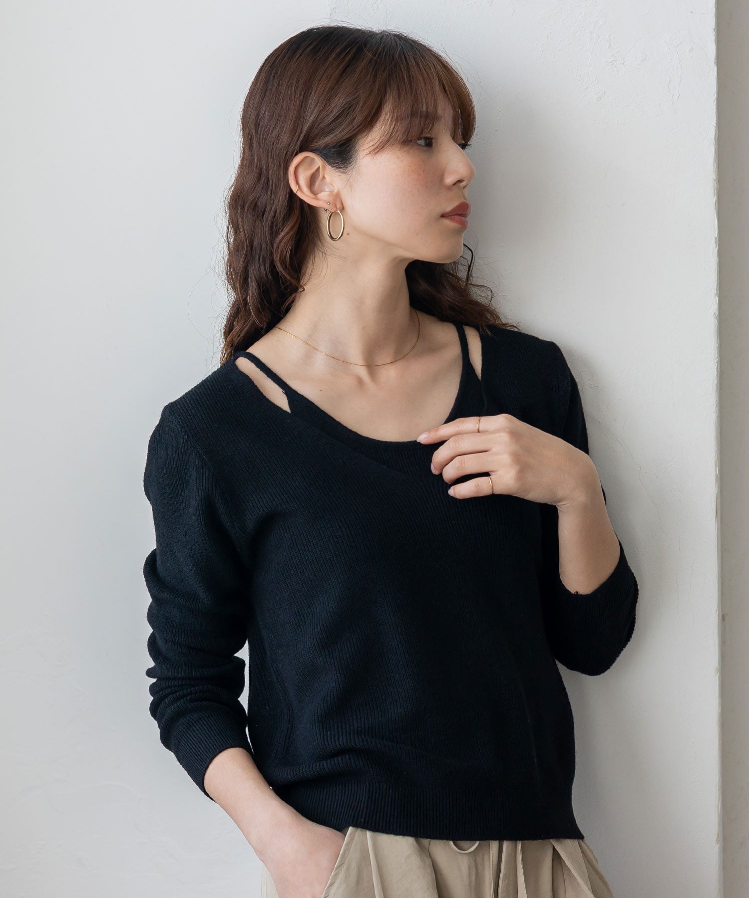 ヴィータフェリーチェ VitaFelice キャミレイヤード風ニットトップス （BLACK） BLACK