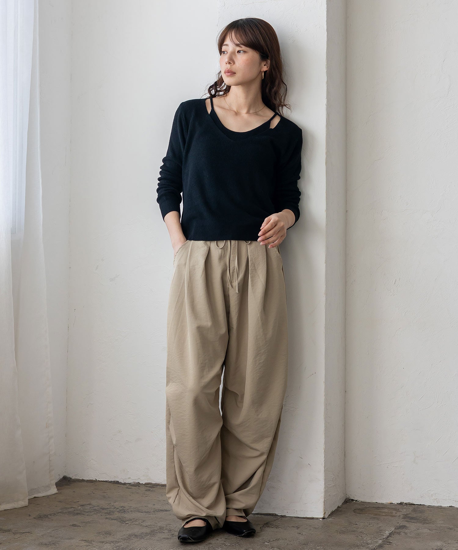 ヴィータフェリーチェ VitaFelice キャミレイヤード風ニットトップス （BLACK） BLACK
