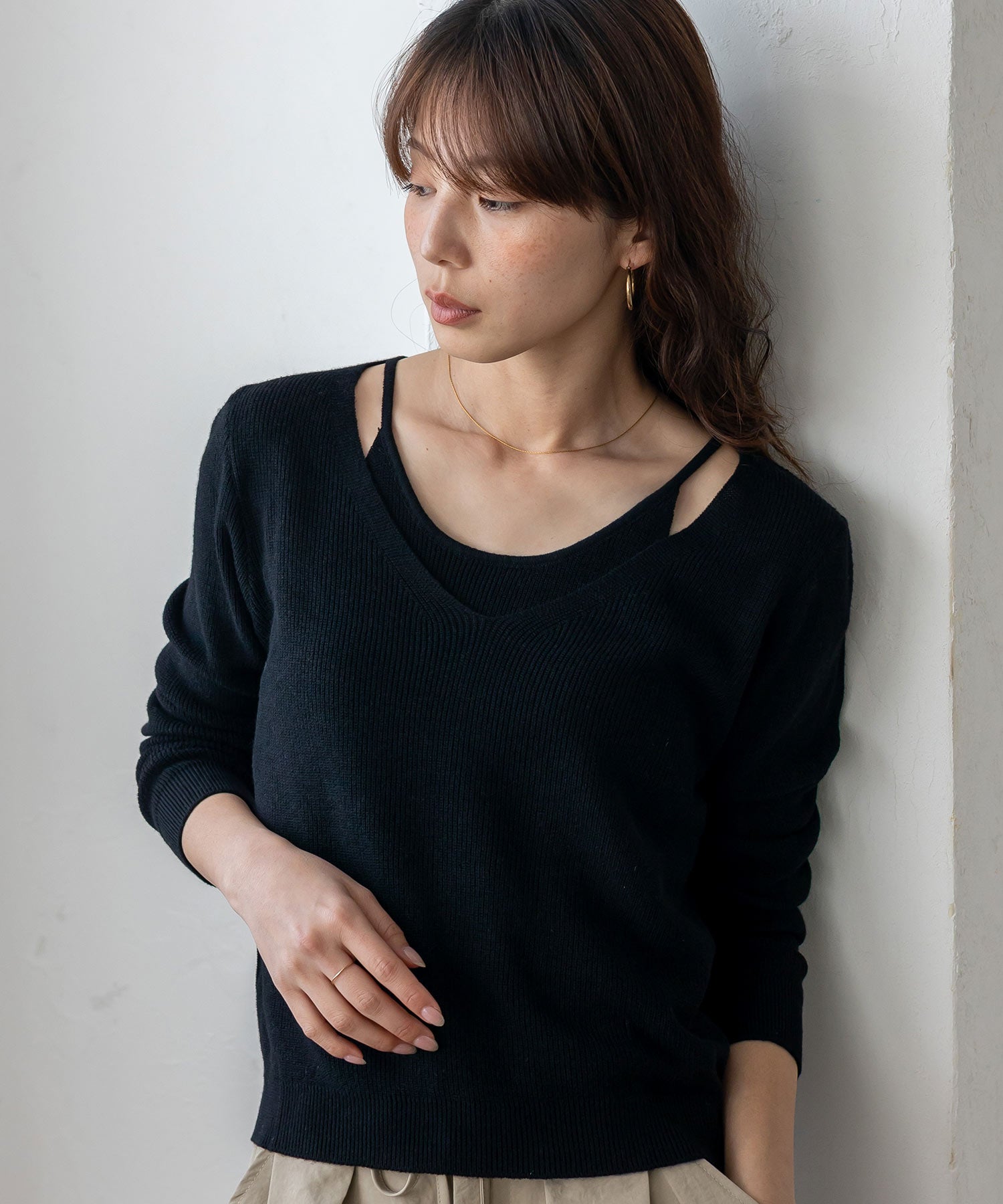 ヴィータフェリーチェ VitaFelice キャミレイヤード風ニットトップス （BLACK） BLACK