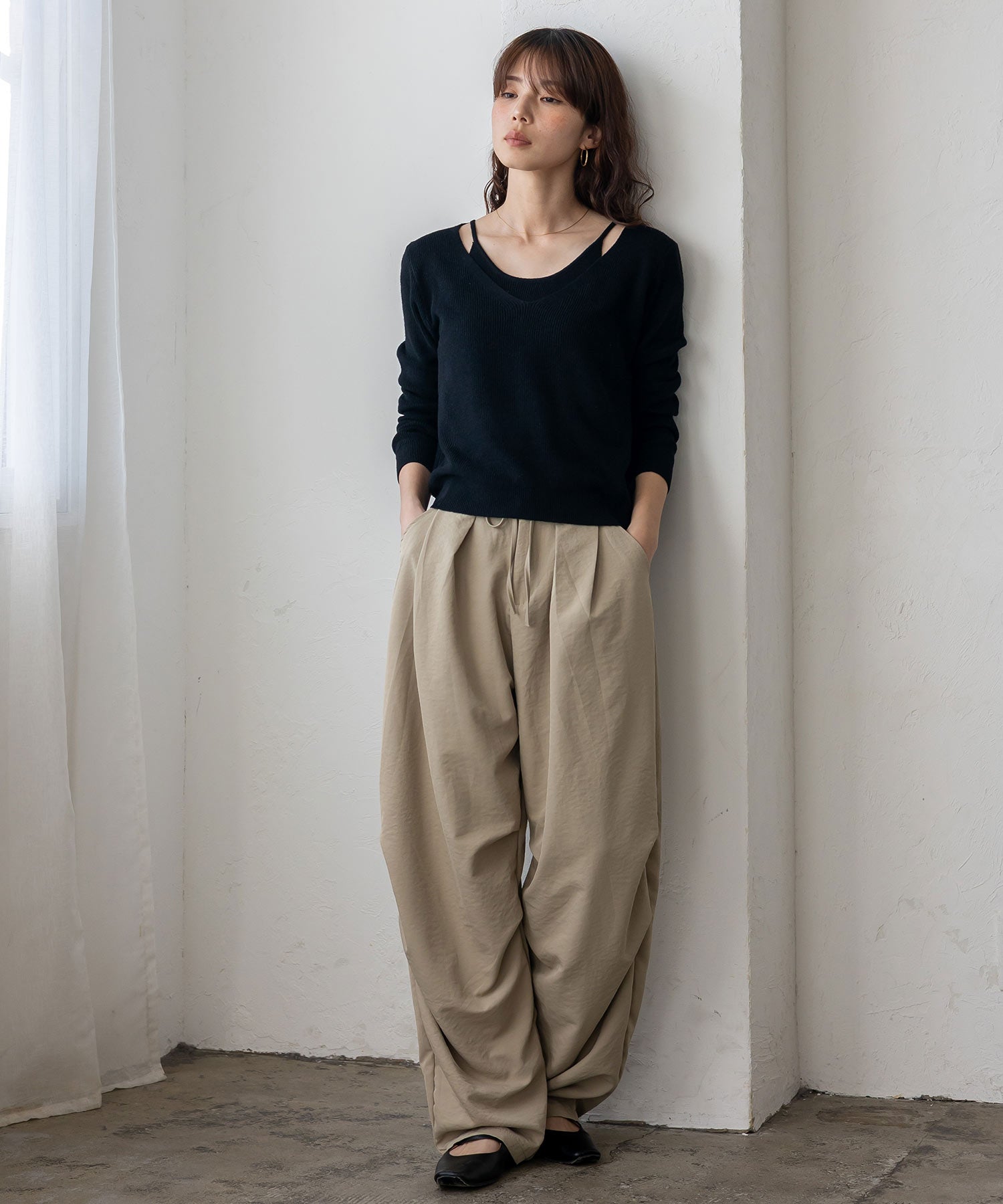 ヴィータフェリーチェ VitaFelice キャミレイヤード風ニットトップス （BLACK） BLACK