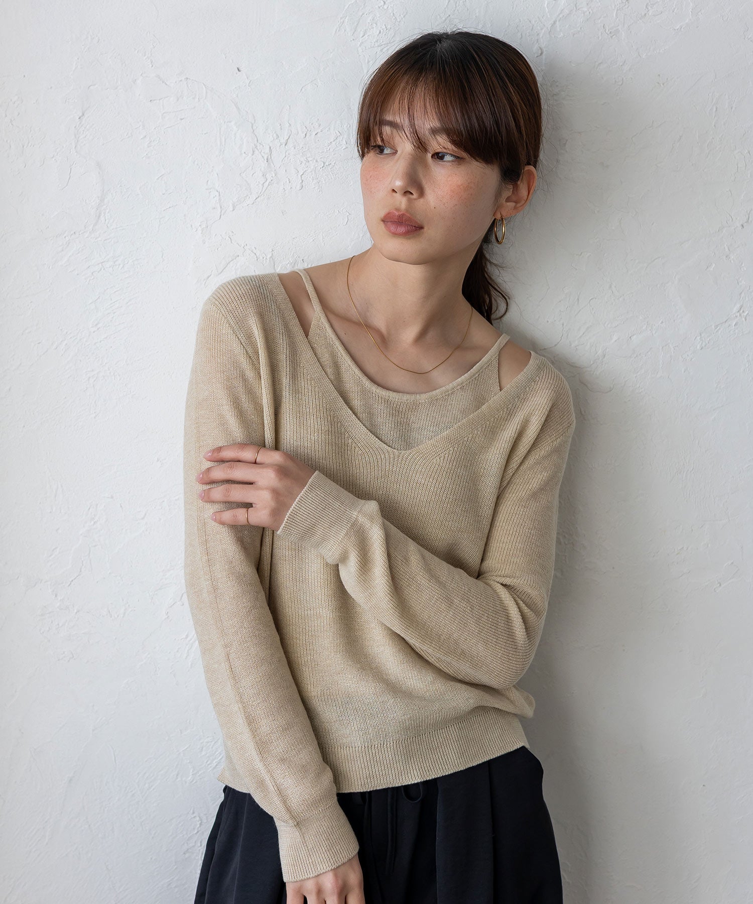 ヴィータフェリーチェ VitaFelice キャミレイヤード風ニットトップス （BLACK） BLACK