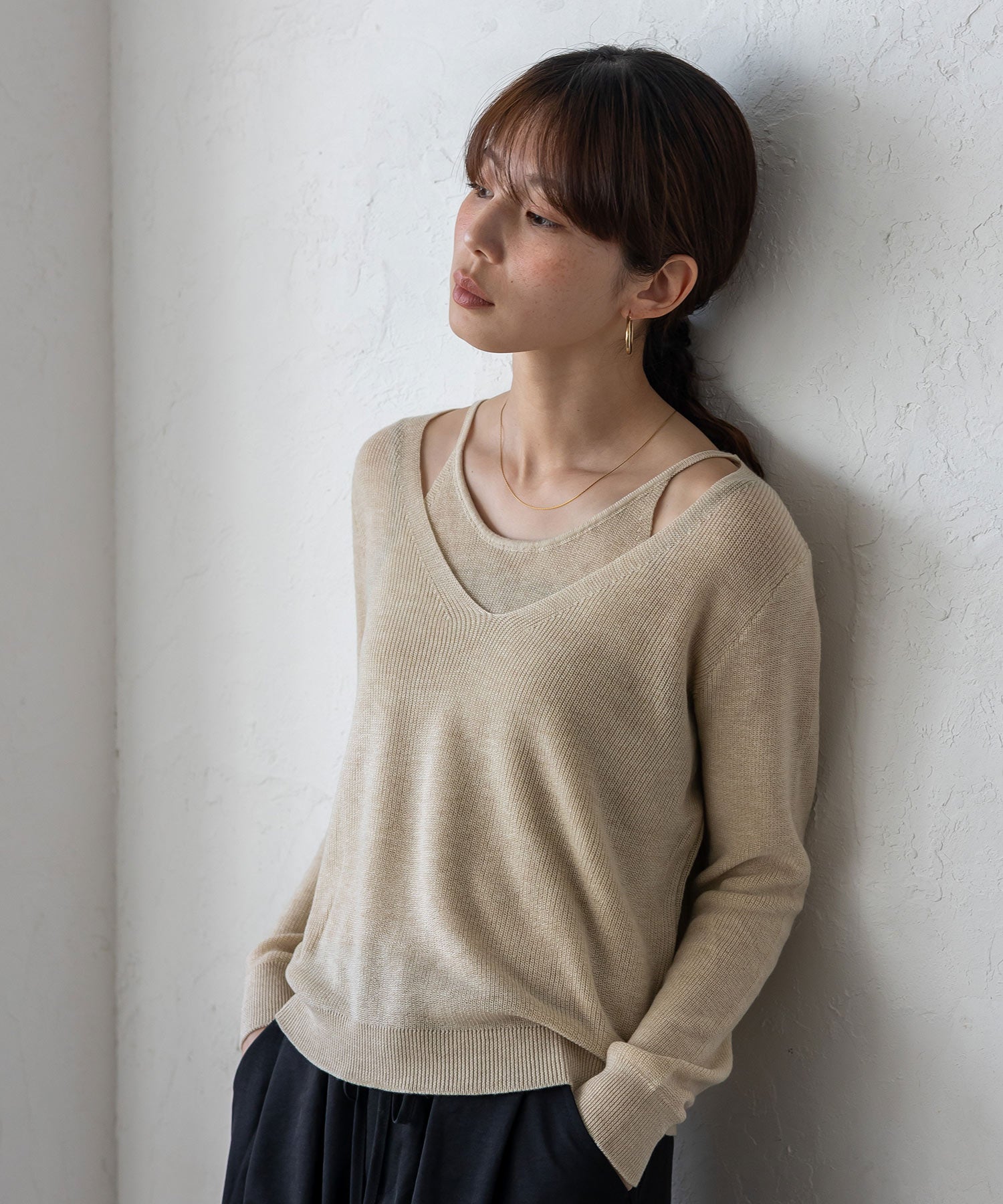 ヴィータフェリーチェ VitaFelice キャミレイヤード風ニットトップス （BLACK） BLACK