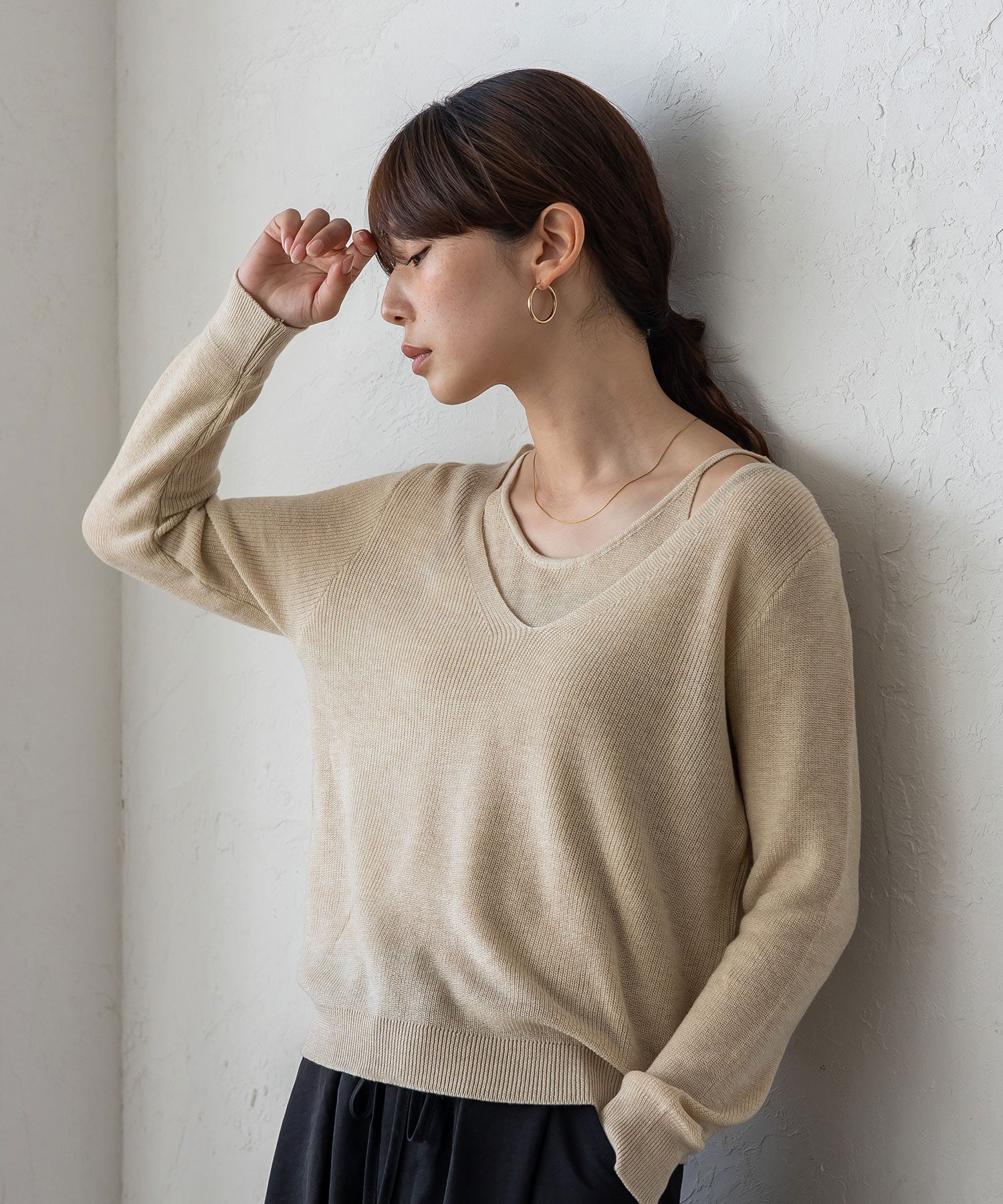 ヴィータフェリーチェ VitaFelice キャミレイヤード風ニットトップス （BLACK） BLACK