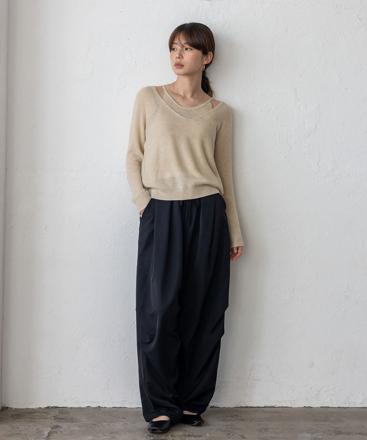 ヴィータフェリーチェ VitaFelice キャミレイヤード風ニットトップス （BLACK） BLACK