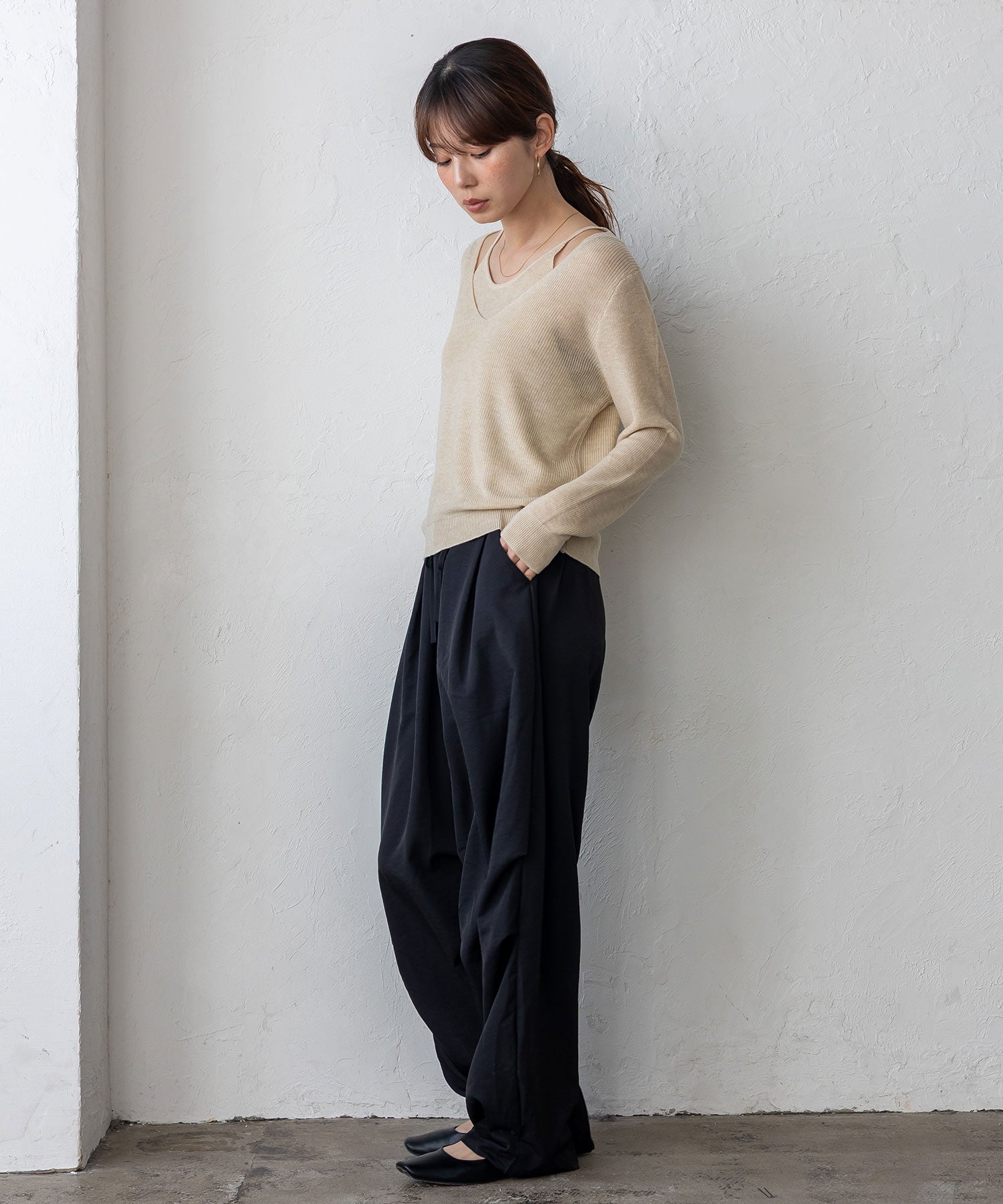 ヴィータフェリーチェ VitaFelice キャミレイヤード風ニットトップス （BLACK） BLACK