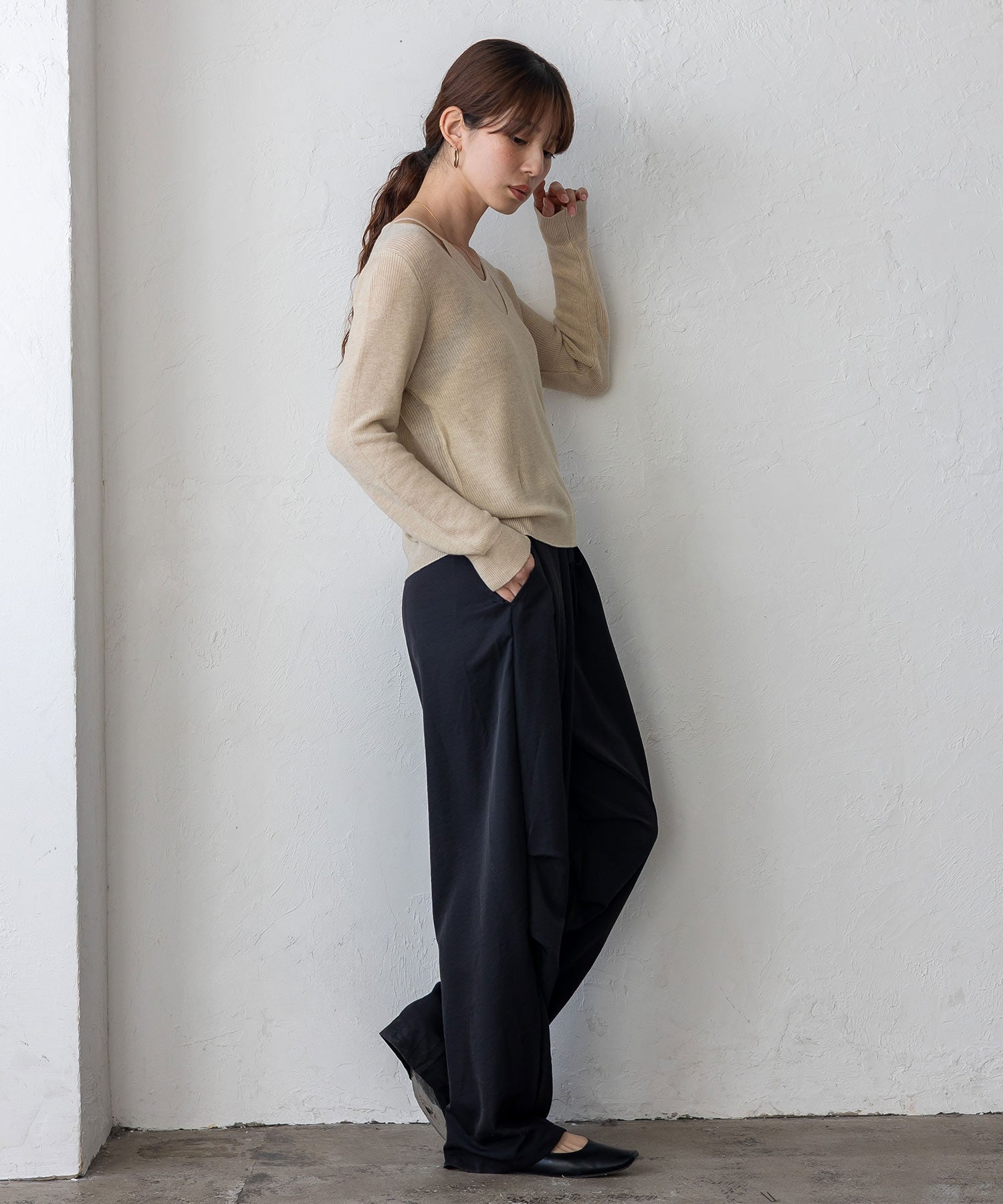 ヴィータフェリーチェ VitaFelice キャミレイヤード風ニットトップス （BLACK） BLACK