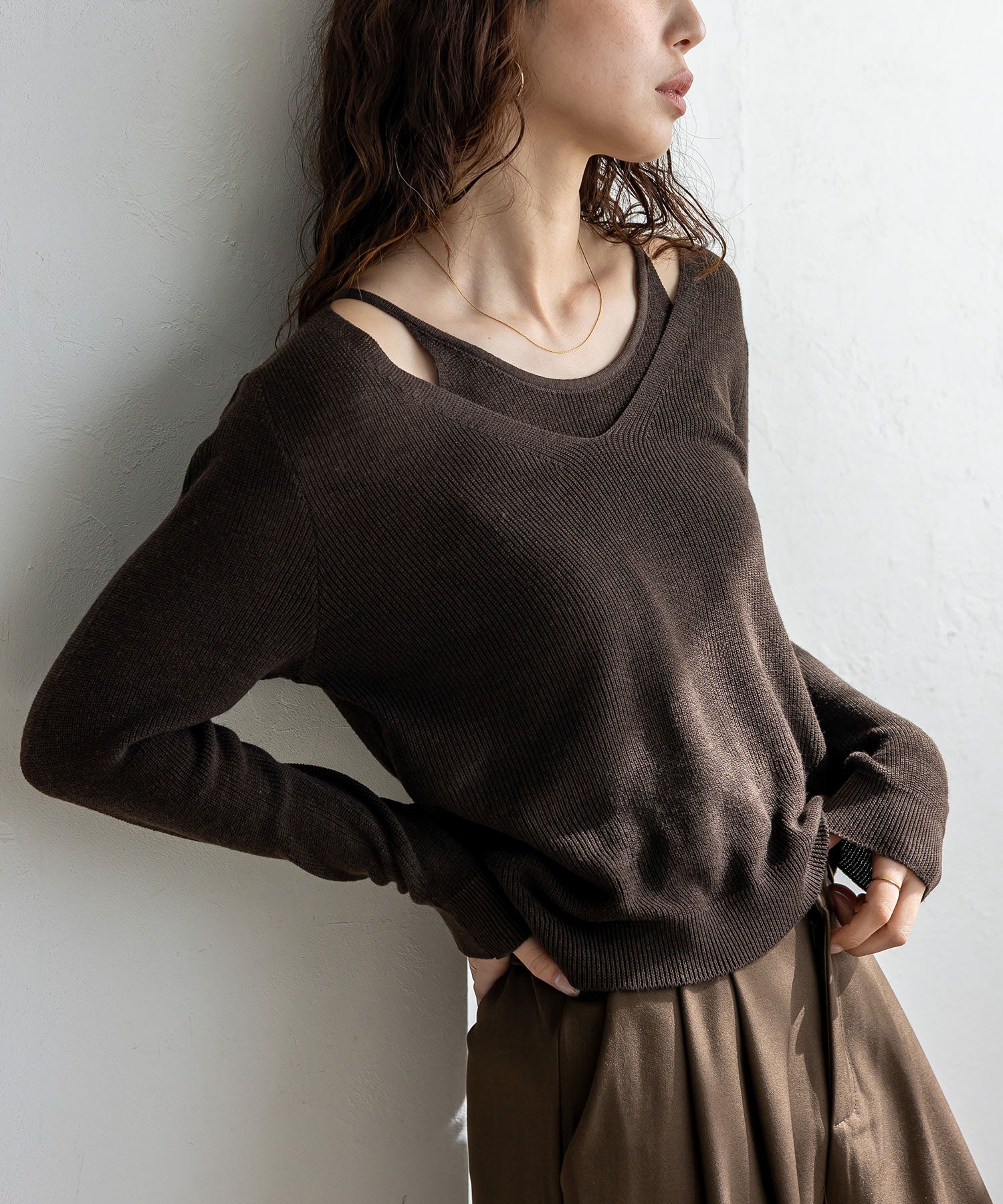 ヴィータフェリーチェ VitaFelice キャミレイヤード風ニットトップス （BLACK） BLACK